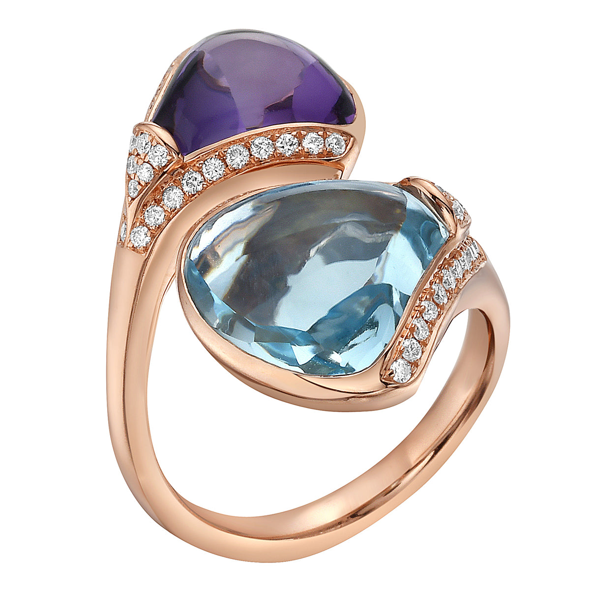 18K Rose Gold Amethyst and Blue Topaz Ring, 11.27ct