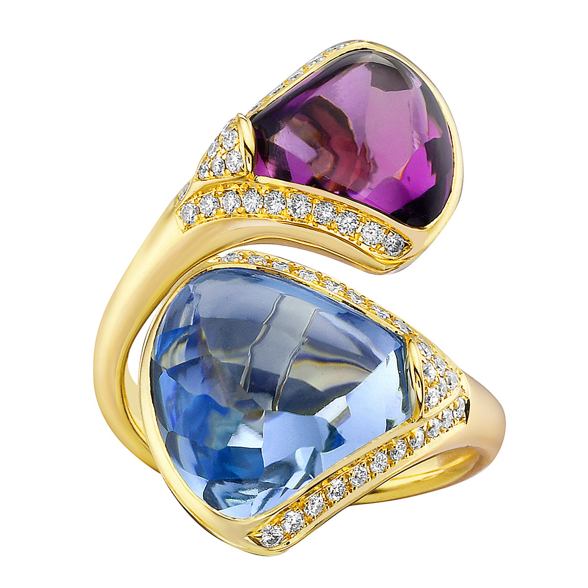 14K Rose Gold Amethyst Blue Topaz Ring, 11.16ct