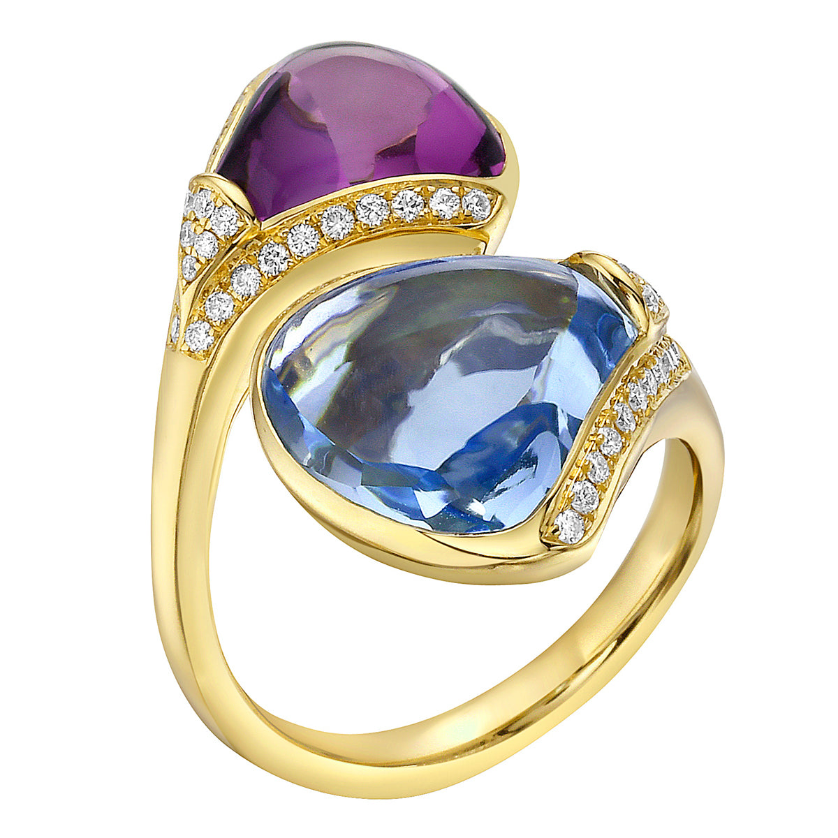14K Rose Gold Amethyst Blue Topaz Ring, 11.16ct