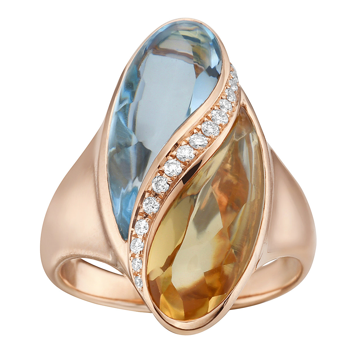 18K Rose Gold Blue Topaz and Citrine Ring, 7.68ct