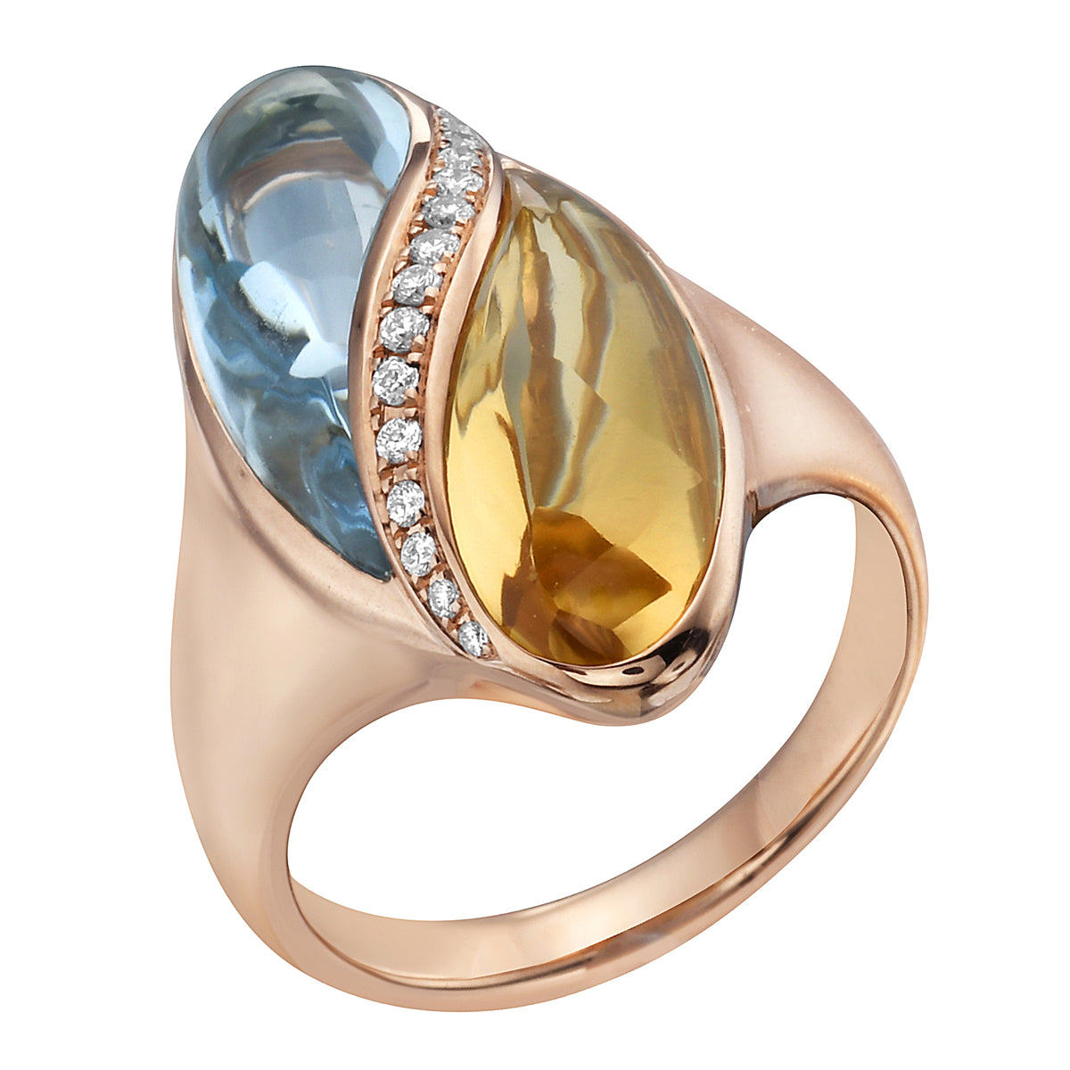 R090064R-BT/CIT - RING 18KR-6.58G 16D-0.10CT 1BT-4.54CT 1CIT-3.04CT BLUE TOPAZ AND CITRIN
