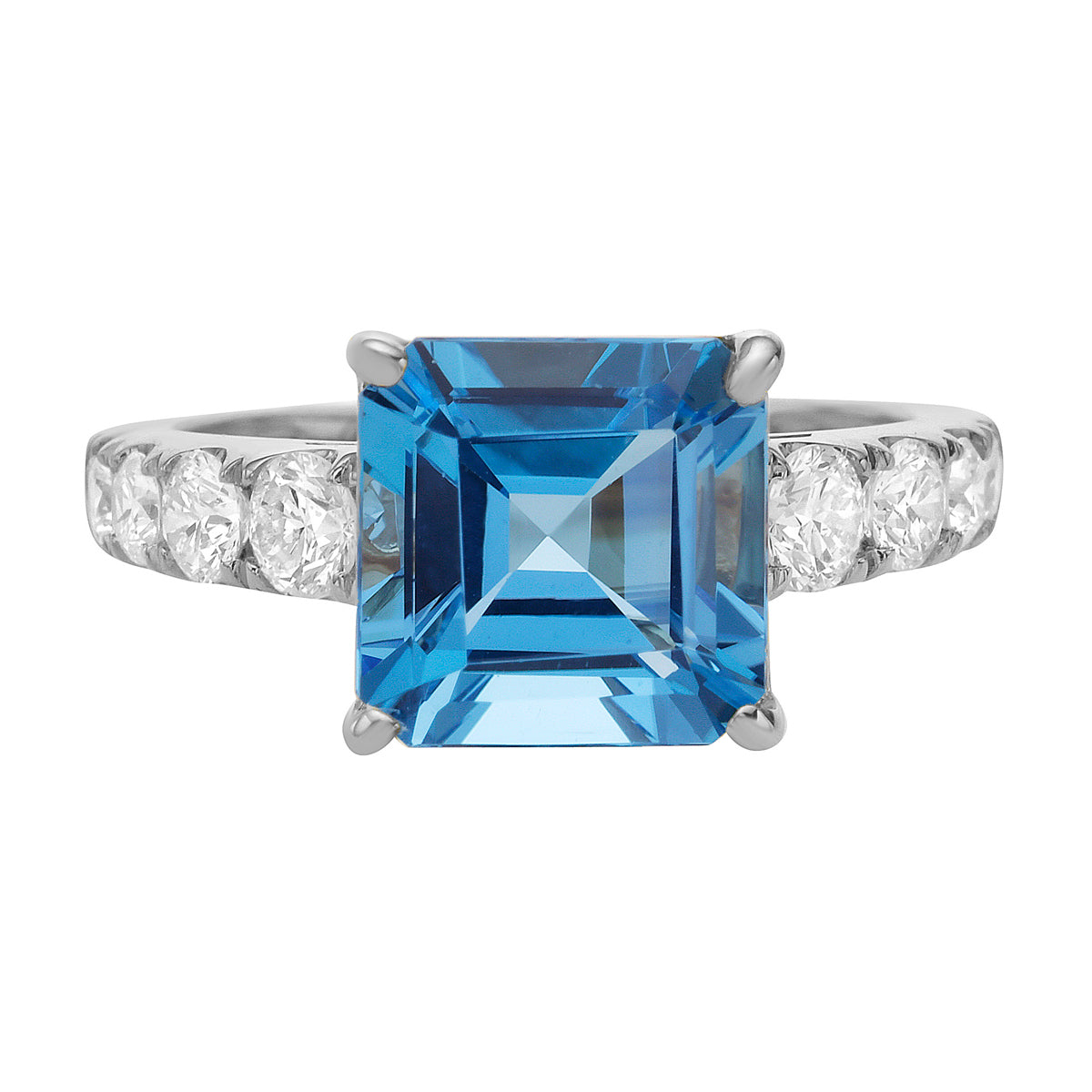 R090066-SWBT - Ring 14KW/3.0G 1SWBT-4.12CT 8RD-0.70CT Swiss Blue Topaz