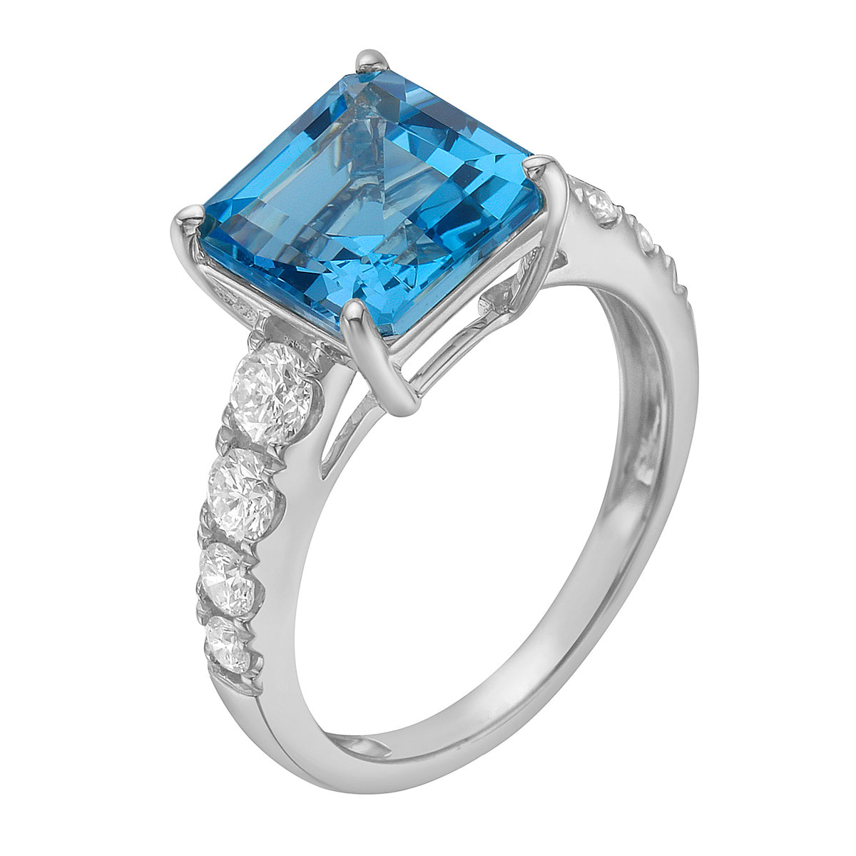R090066-SWBT - Ring 14KW/3.0G 1SWBT-4.12CT 8RD-0.70CT Swiss Blue Topaz