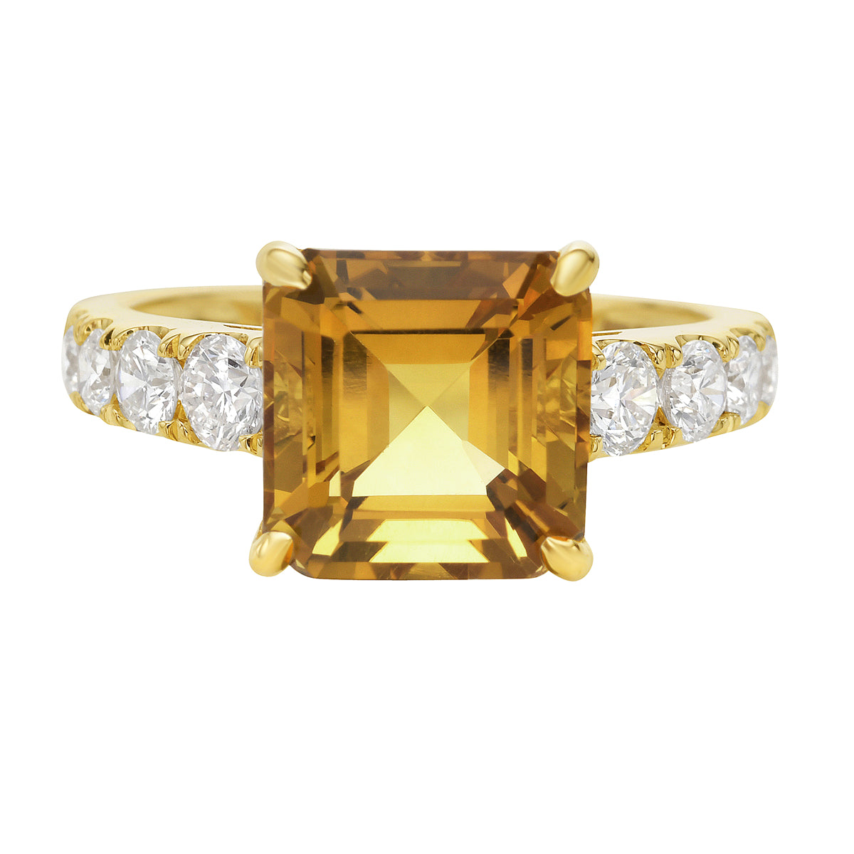 R090066Y-CIT - Ring 14KY/3.1G 1CIT-3.79CT 8RD-0.70CT Citrine