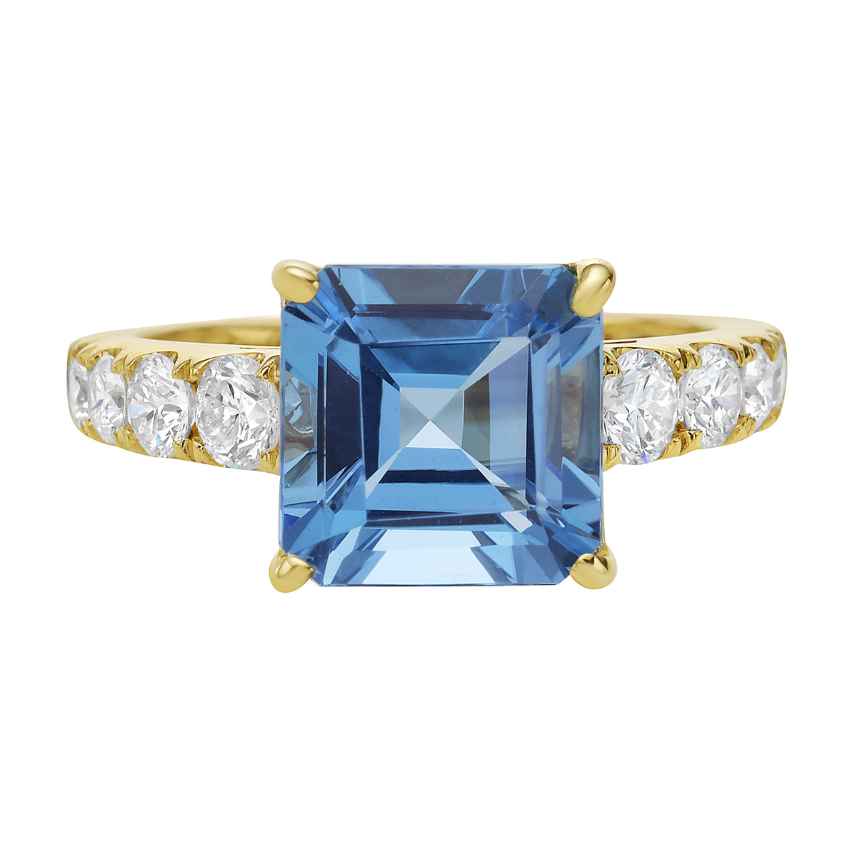R090066Y-SWBT - Ring 14KY/3.0G 1SWBT-4.12CT 8RD-0.70CT Swiss Blue Topaz
