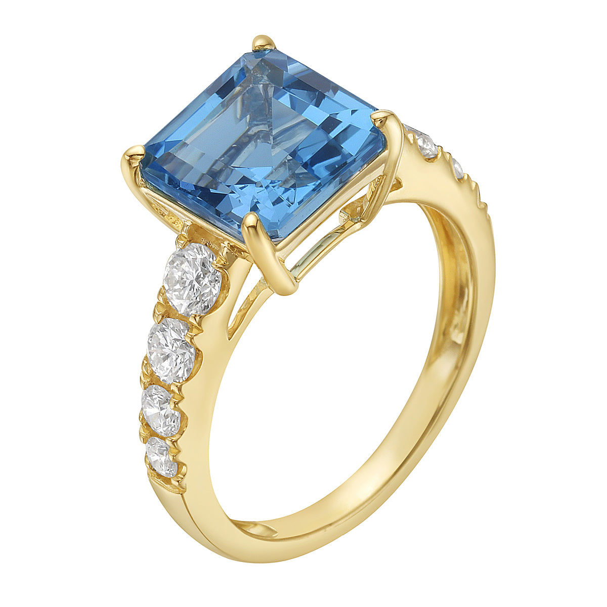 R090066Y-SWBT - Ring 14KY/3.0G 1SWBT-4.12CT 8RD-0.70CT Swiss Blue Topaz