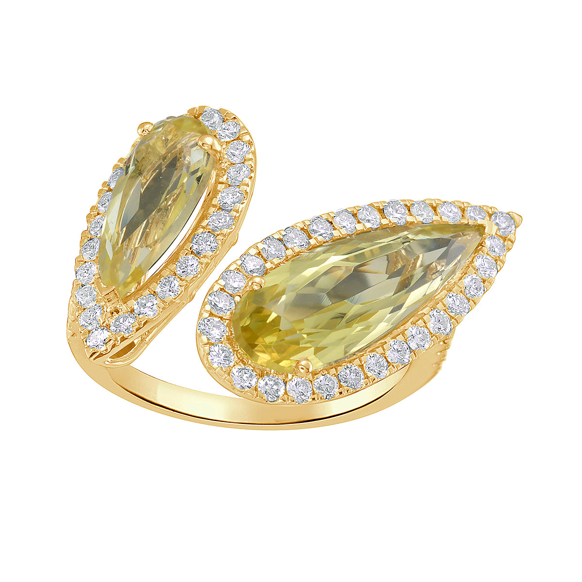 R090072Y-GGQ - Ring 14KY/4.5G 2GGQ-4.06CT 58RD-0.81CT Green Gold Quartz