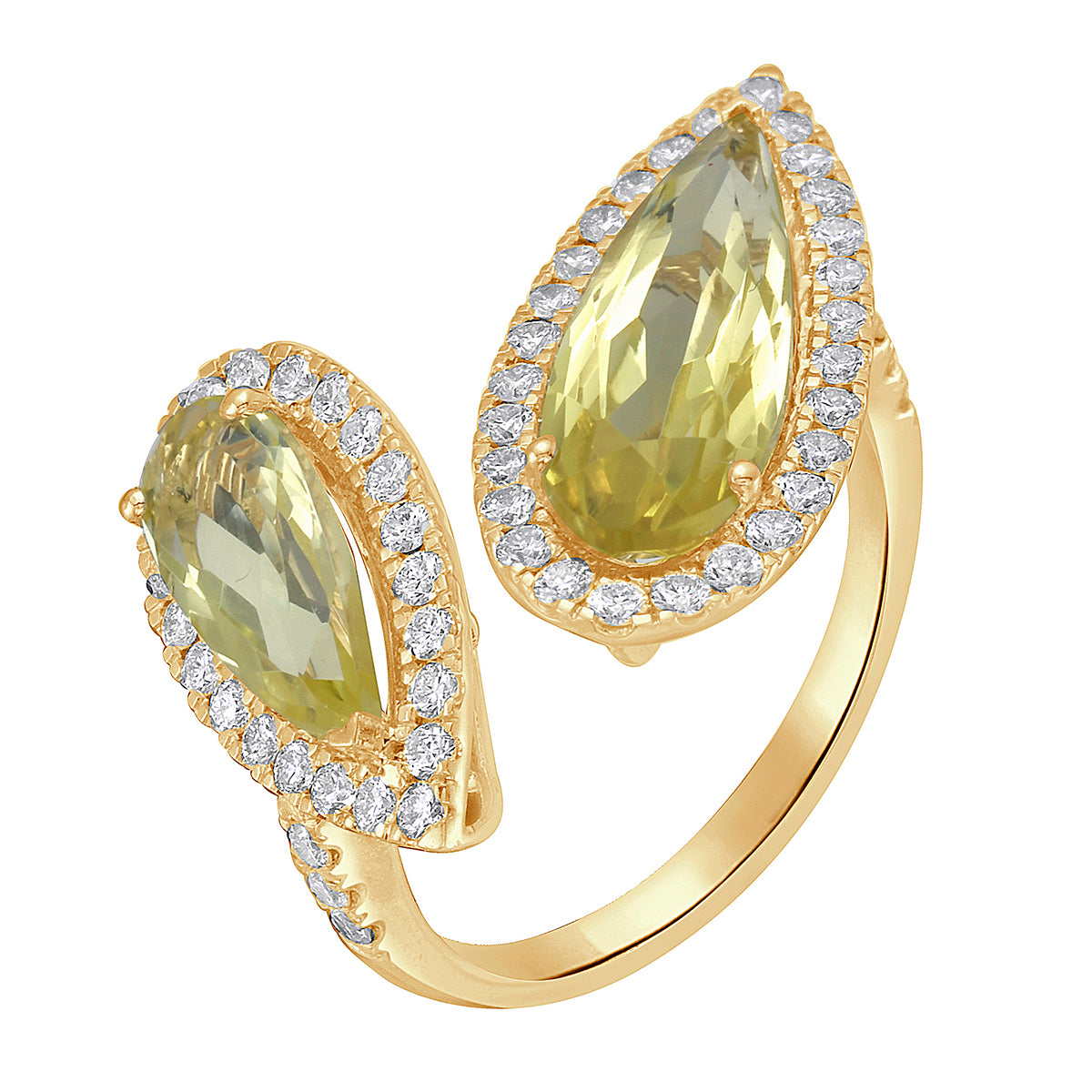 R090072Y-GGQ - Ring 14KY/4.5G 2GGQ-4.06CT 58RD-0.81CT Green Gold Quartz