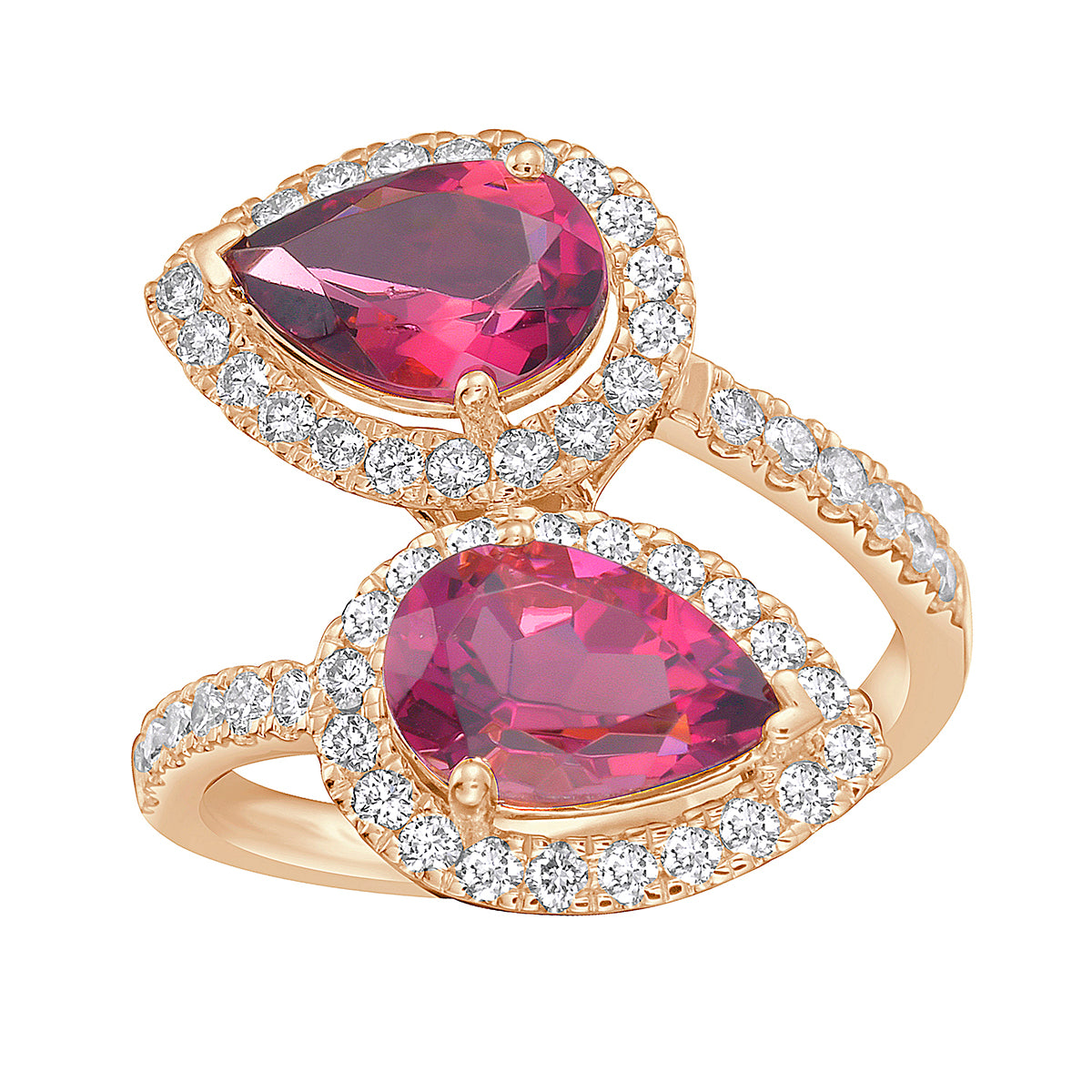 R090078R-PT - Ring 14KP/3.5G 2PT-2.57CT 52RD-0.62CT Pink Tourmoline