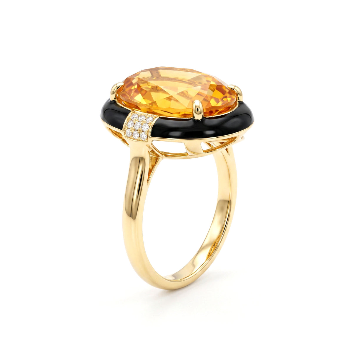 R090083Y-CIT - Ring 14KY/4.5G 1CIT-6.66CT 18RD-0.06CT Citrine