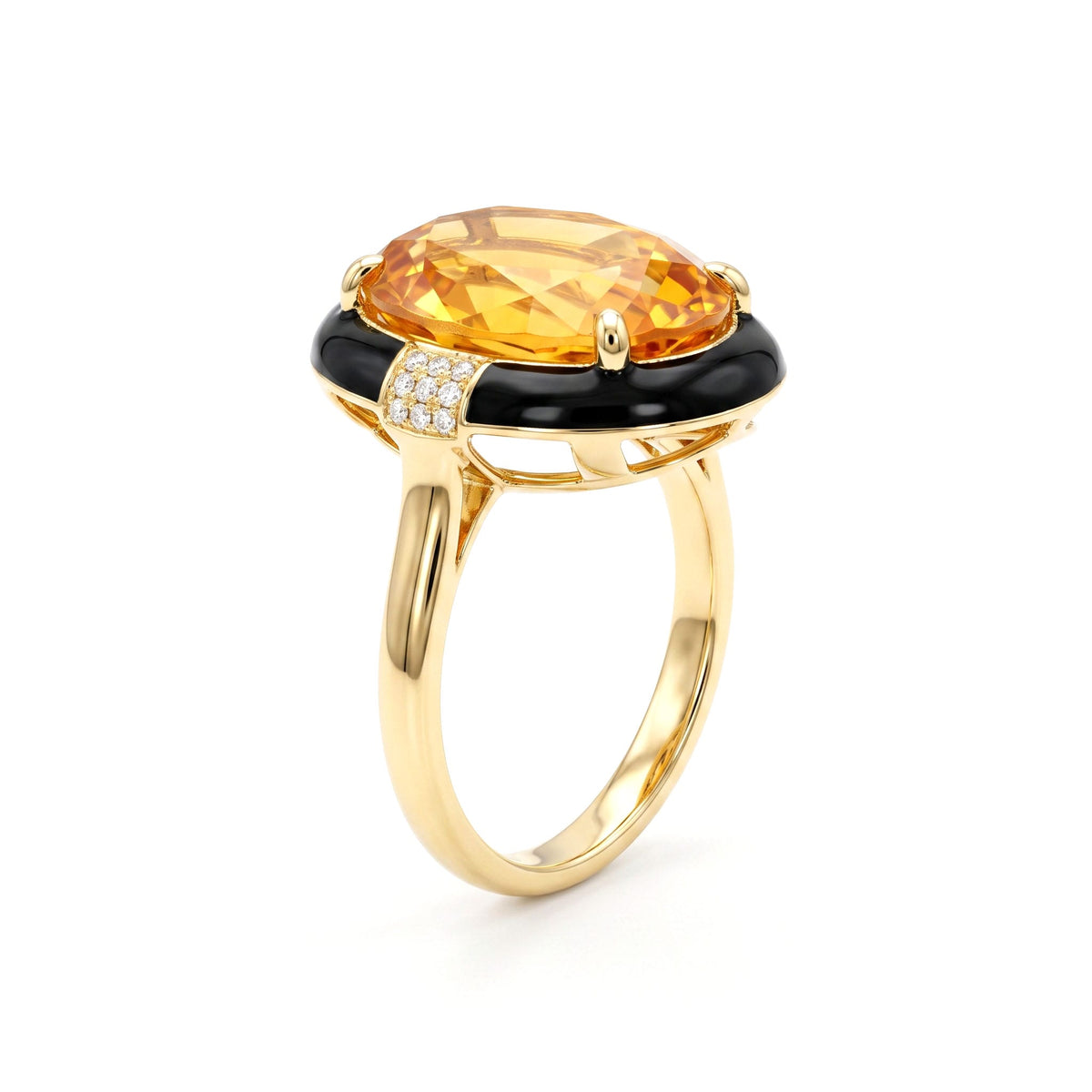 R090083Y-CIT - Ring 14KY/4.5G 1CIT-6.66CT 18RD-0.06CT Citrine