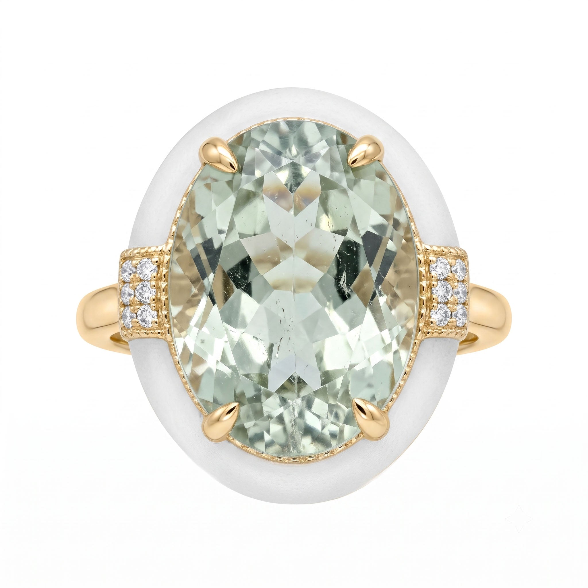 R090083Y-G.AME - Ring 14KY/4G 1G.AME-7.13CT 18RD-0.07CT Green Amethyst