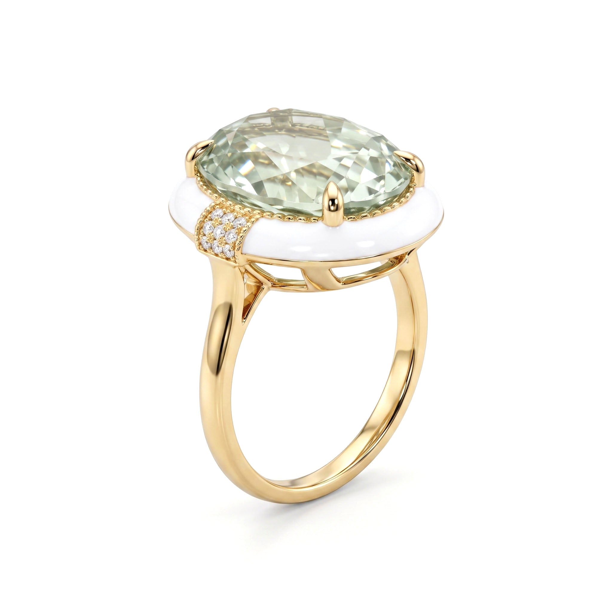 R090083Y-G.AME - Ring 14KY/4G 1G.AME-7.13CT 18RD-0.07CT Green Amethyst