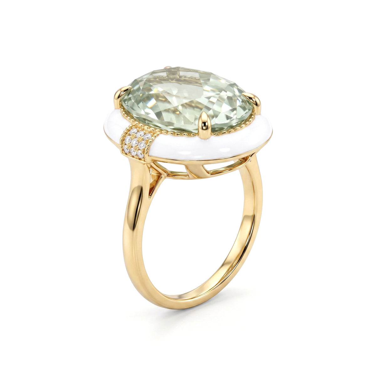 R090083Y-G.AME - Ring 14KY/4G 1G.AME-7.13CT 18RD-0.07CT Green Amethyst