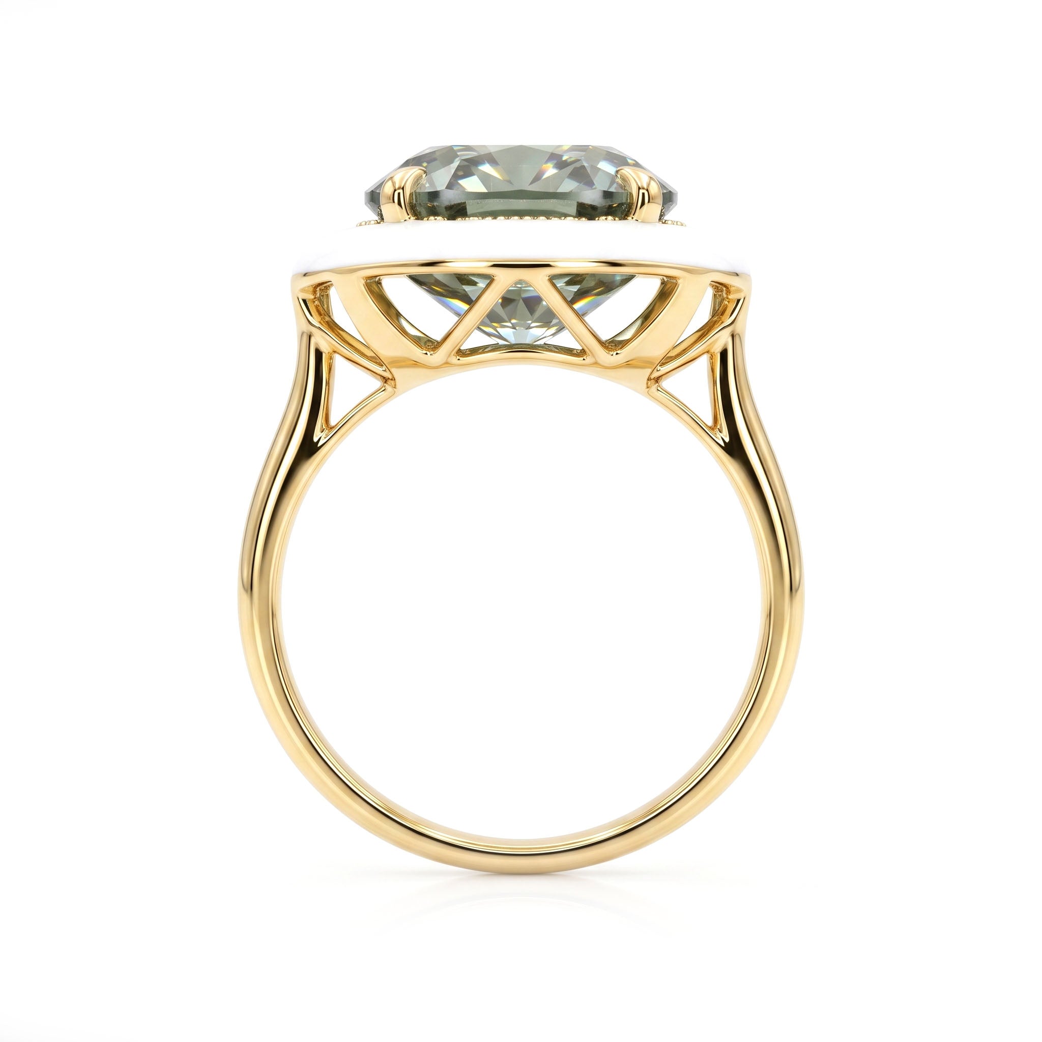 R090083Y-G.AME - Ring 14KY/4G 1G.AME-7.13CT 18RD-0.07CT Green Amethyst