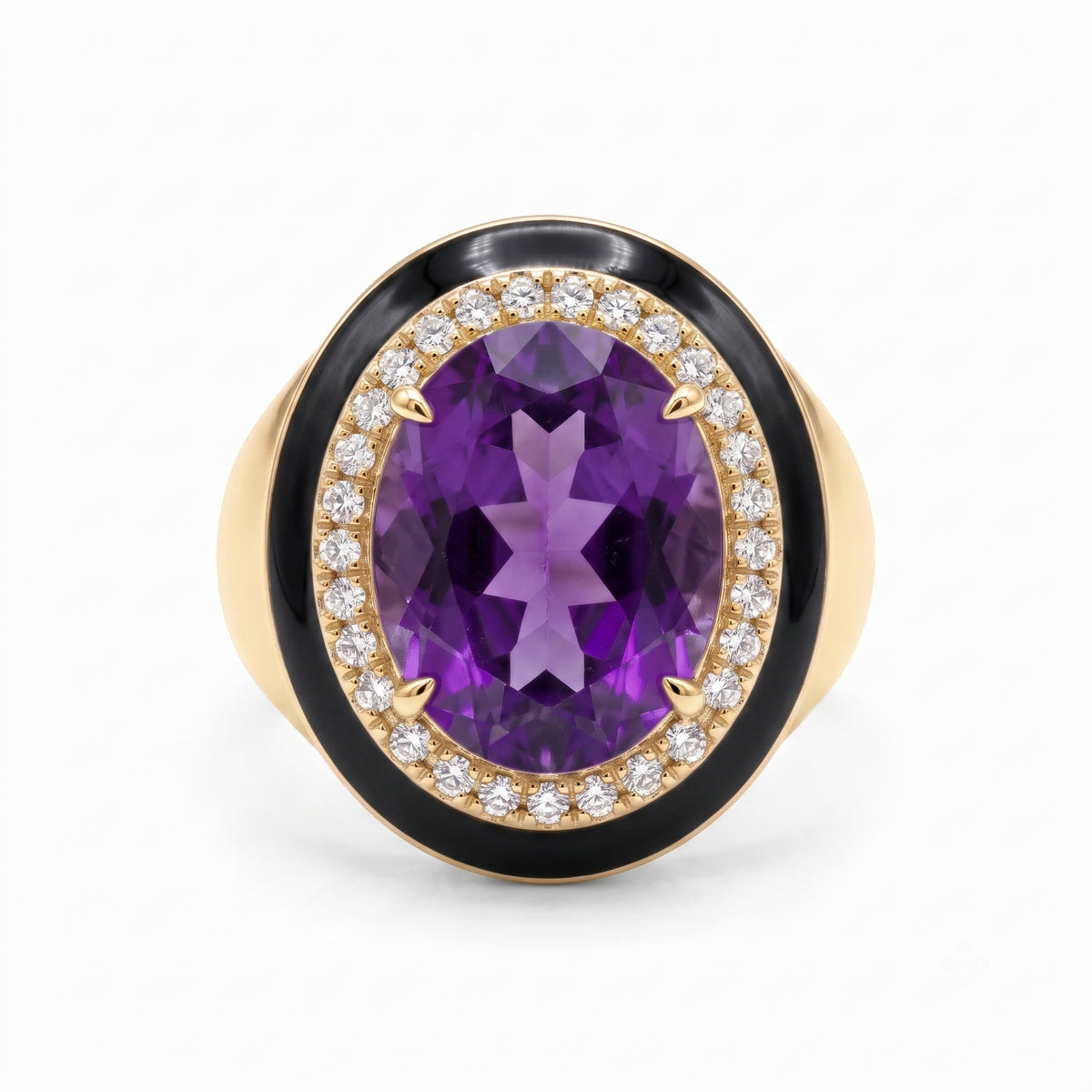 R090085Y-AME - Ring 14KY/7.6G 1AME-7.15CT 30RD-0.32CT Amethyst