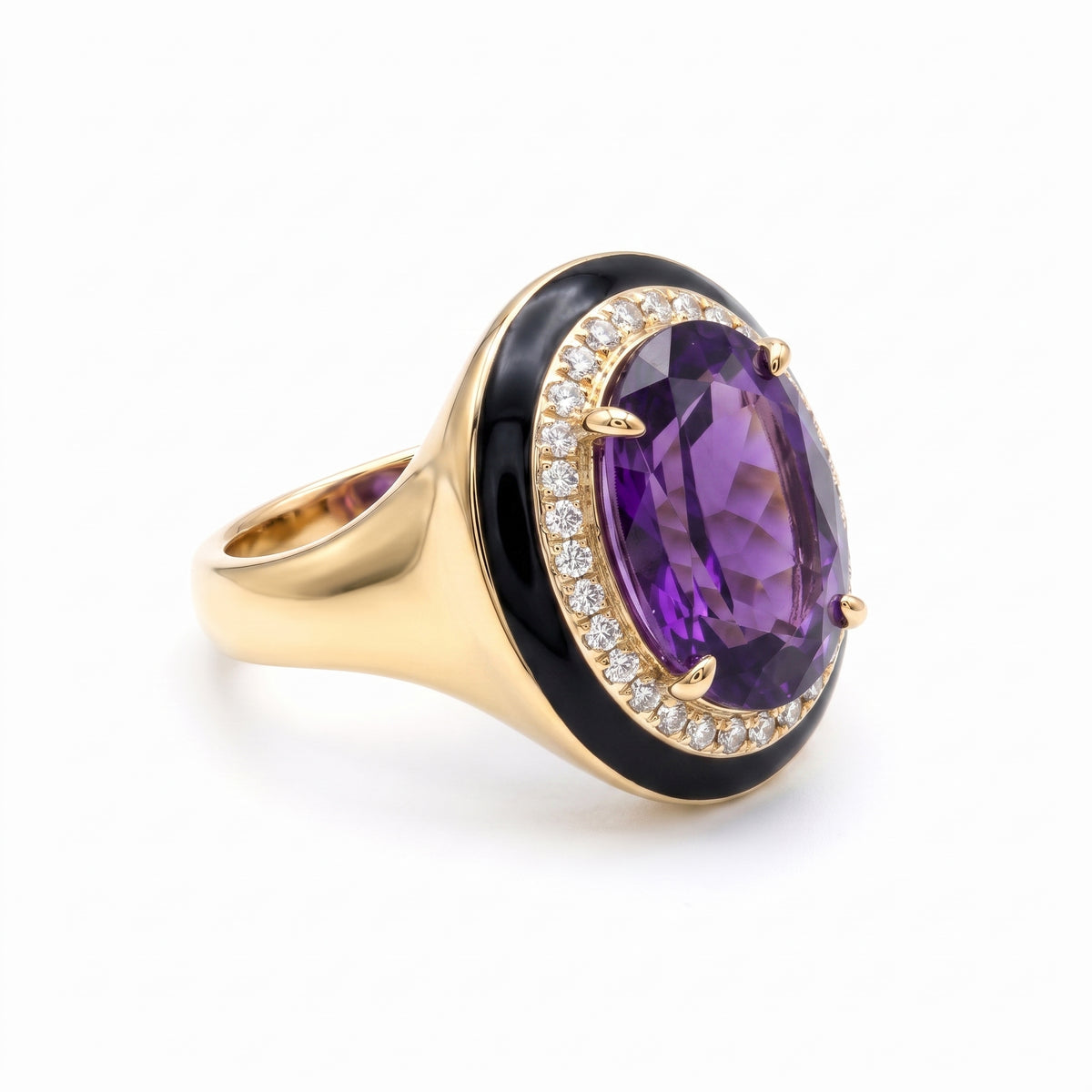 R090085Y-AME - Ring 14KY/7.6G 1AME-7.15CT 30RD-0.32CT Amethyst