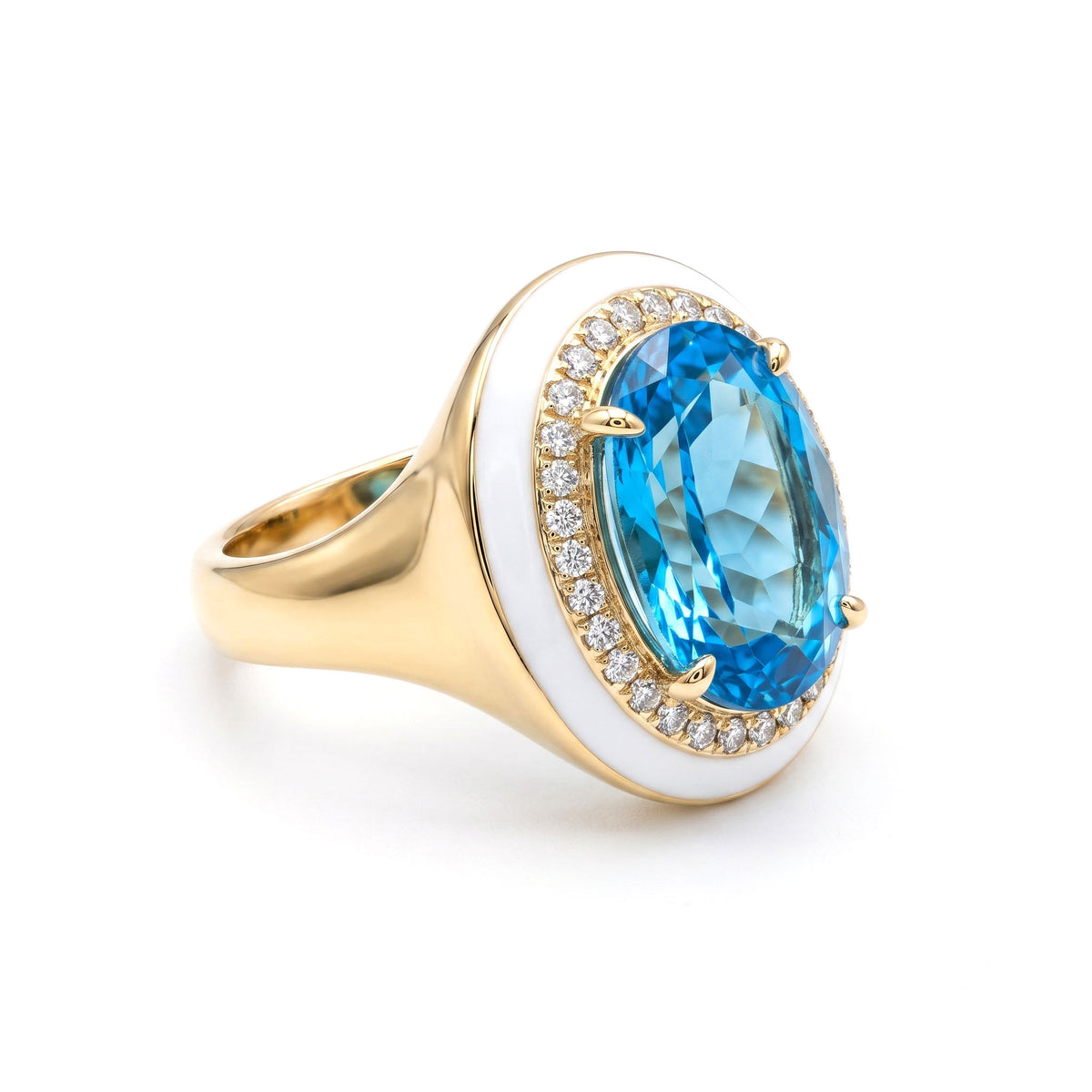 R090085Y-SWBT - Ring 14KY/7.1G 1SWBT-9.21CT 30RD-0.30CT Swiss Blue Topaz