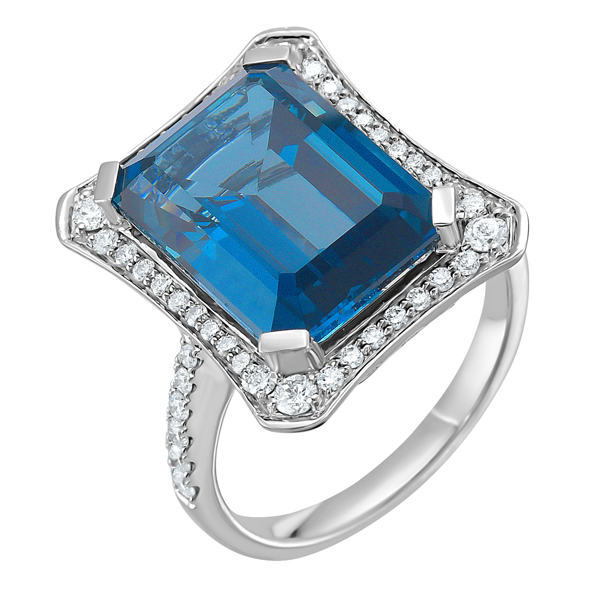 R090087-LBT - Ring 14KW/4.9G 1LBT-9.07CT 50RD-0.49CT London Blue Topaz