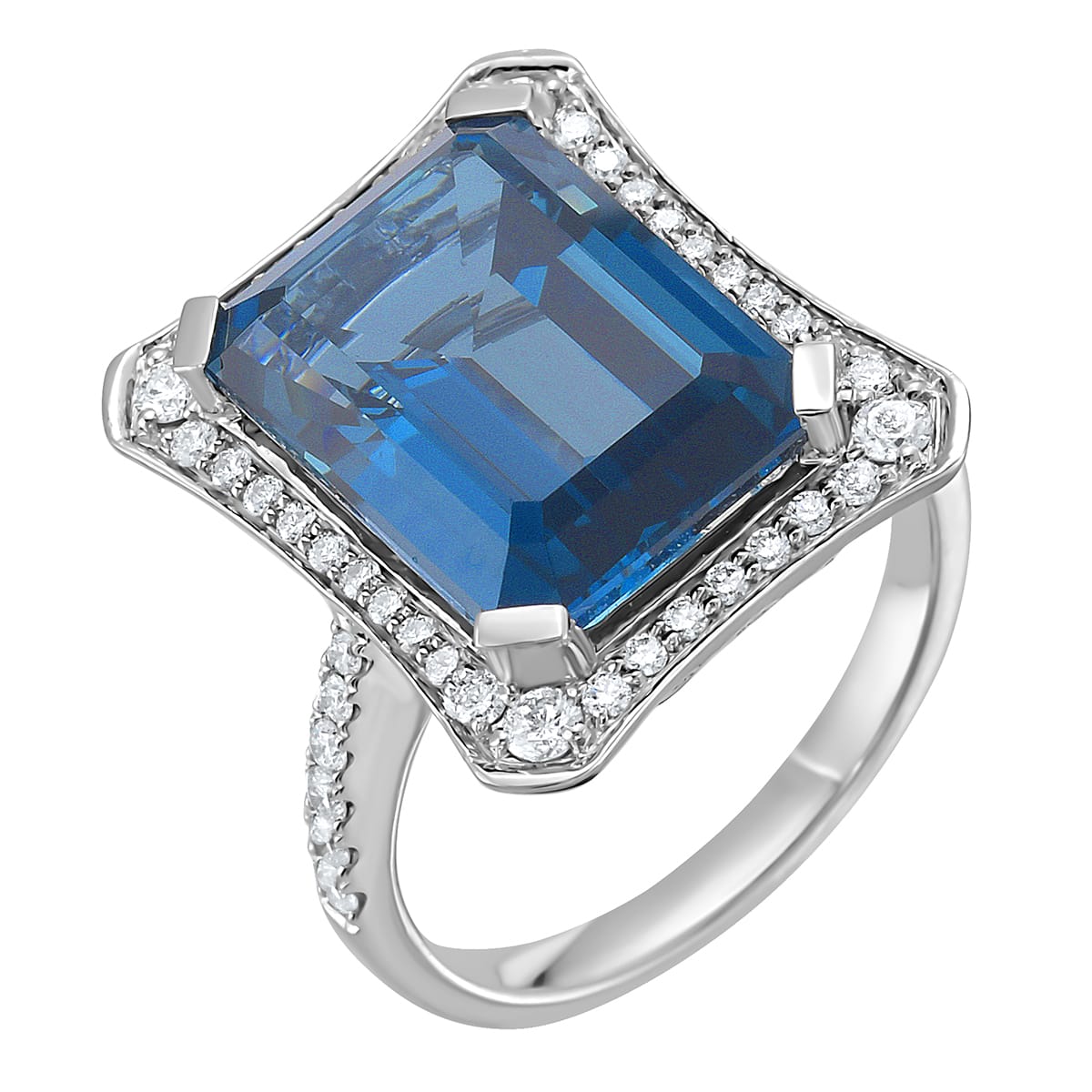 R090087-LBT - Ring 14KW/4.9G 1LBT-9.07CT 50RD-0.49CT London Blue Topaz