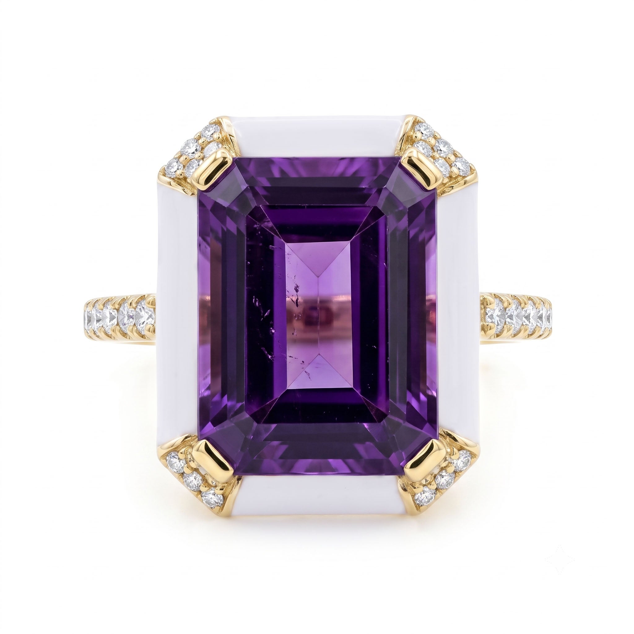 R090089Y-AME - Ring 14KY/4.5G 1AME-4.65CT 30RD-0.31CT Amethyst W.Enamel