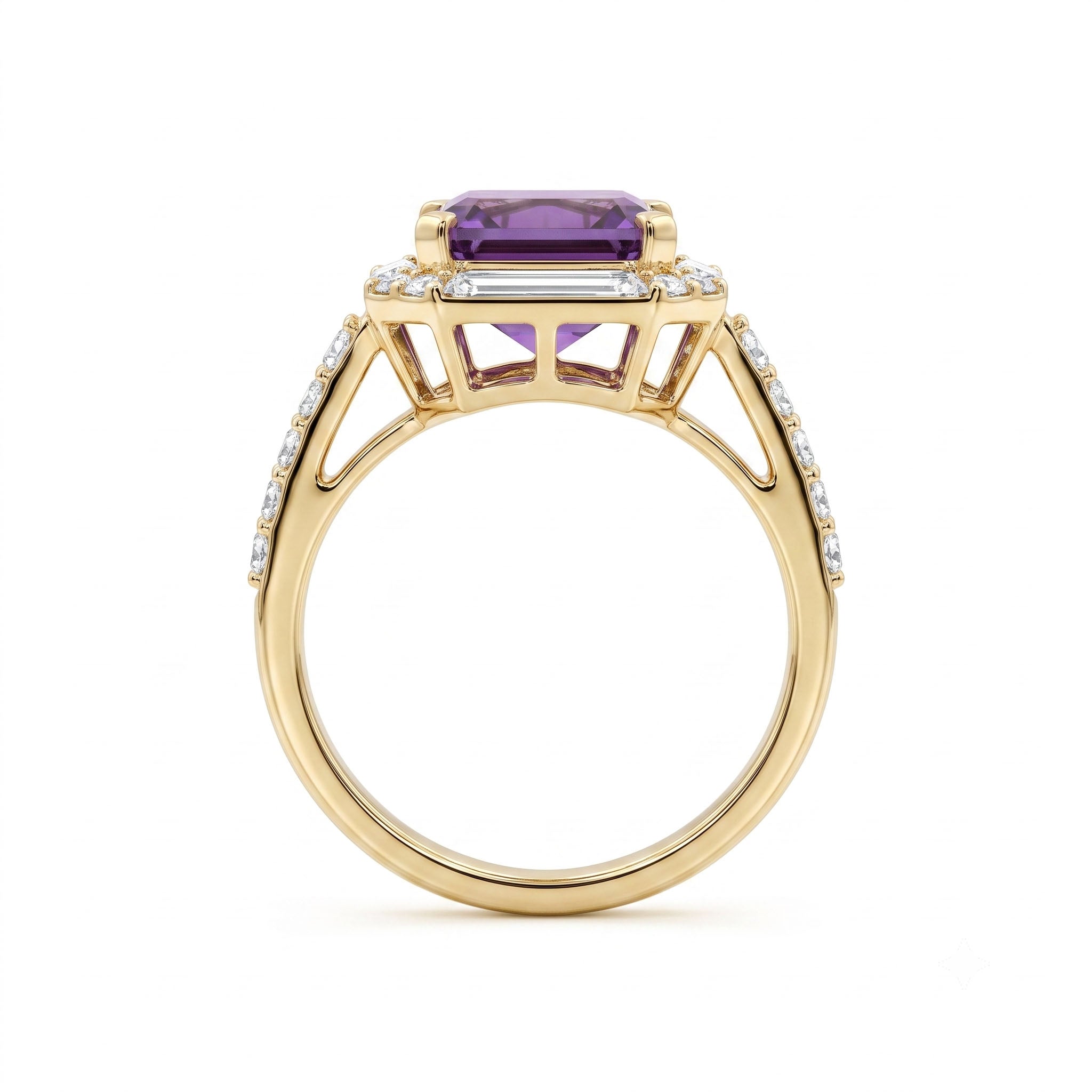 R090089Y-AME - Ring 14KY/4.5G 1AME-4.65CT 30RD-0.31CT Amethyst W.Enamel