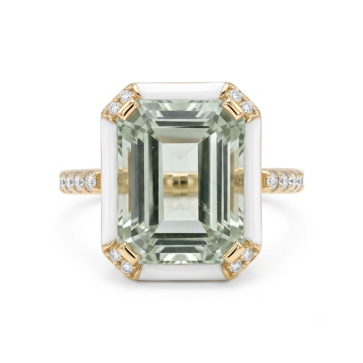 R090089Y-G.AME - Ring 14KY/4.6G 1G.AME-4.85CT 30RD-0.31CT Green Amethyst