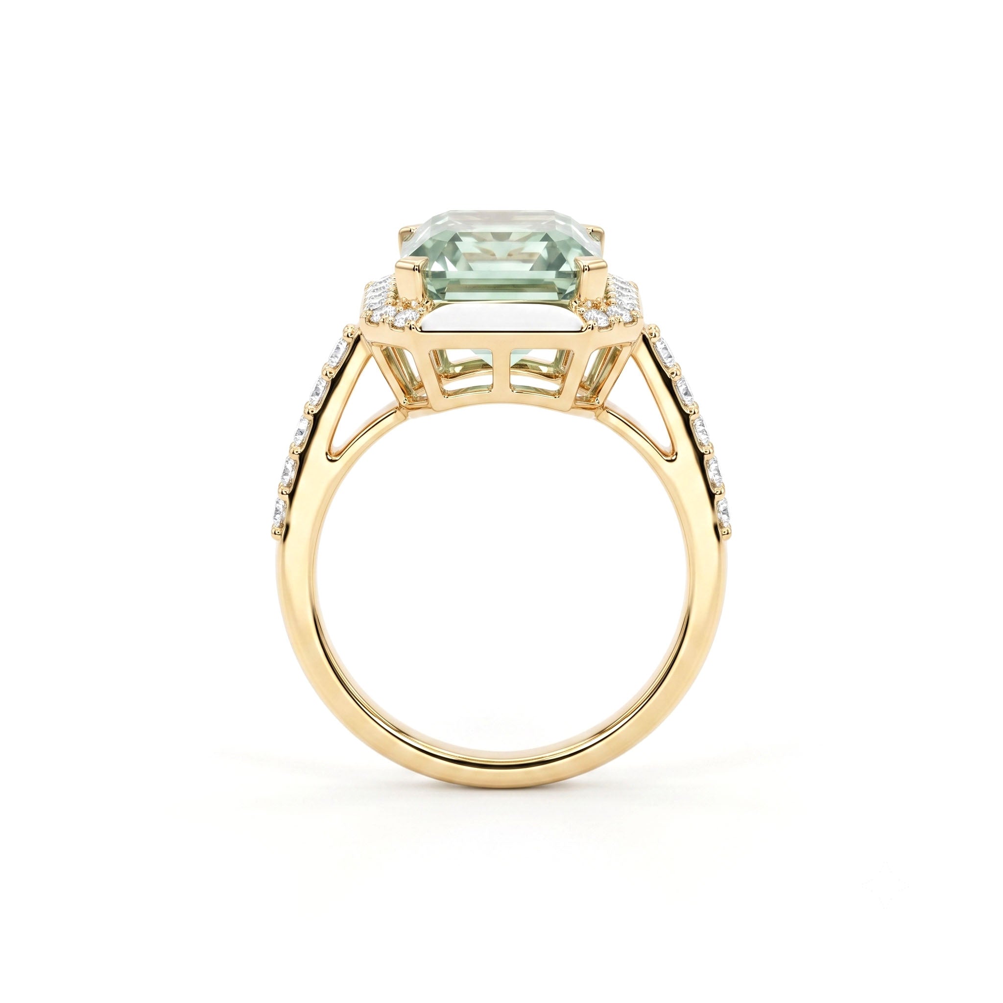 R090089Y-G.AME - Ring 14KY/4.6G 1G.AME-4.85CT 30RD-0.31CT Green Amethyst