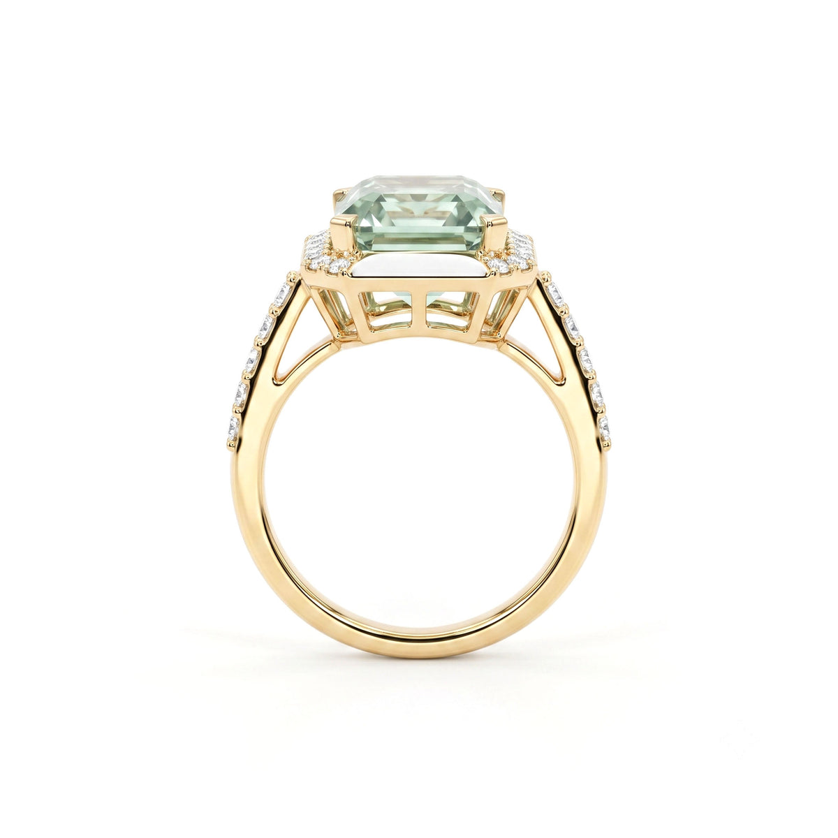R090089Y-G.AME - Ring 14KY/4.6G 1G.AME-4.85CT 30RD-0.31CT Green Amethyst