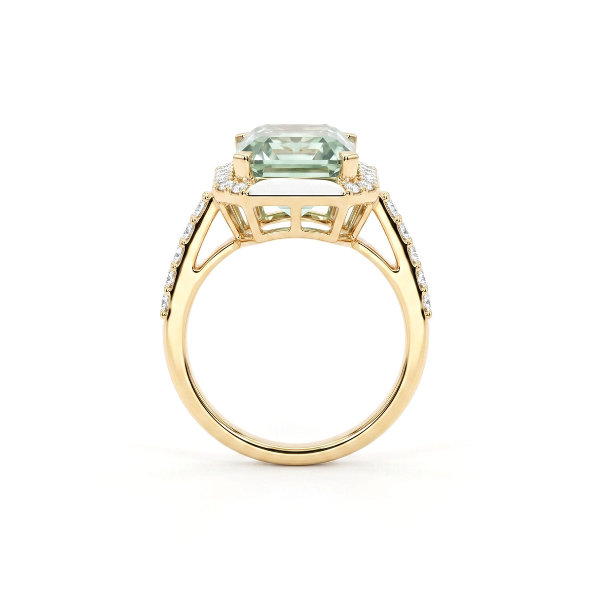 R090089Y-G.AME - Ring 14KY/4.6G 1G.AME-4.85CT 30RD-0.31CT Green Amethyst
