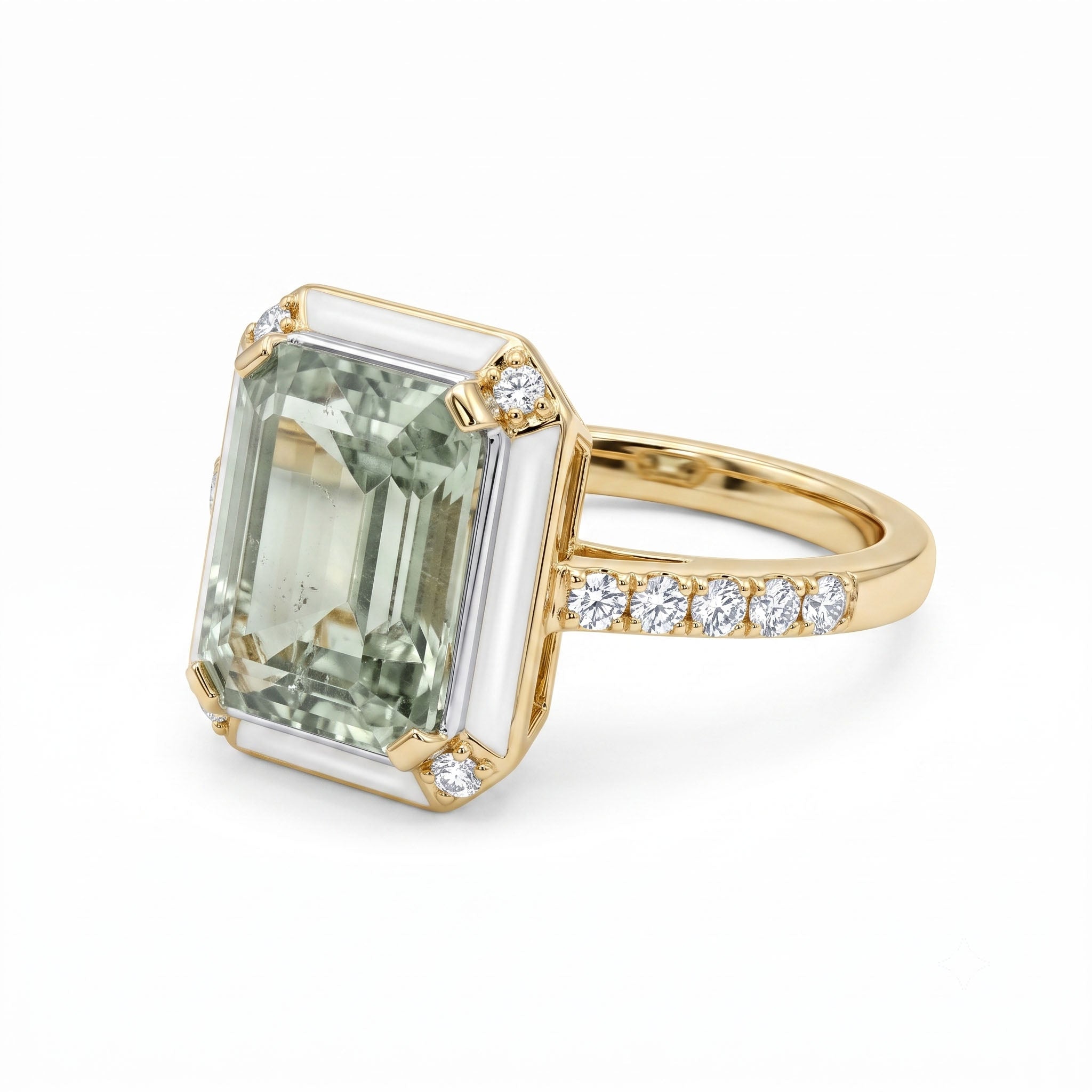 R090089Y-G.AME - Ring 14KY/4.6G 1G.AME-4.85CT 30RD-0.31CT Green Amethyst