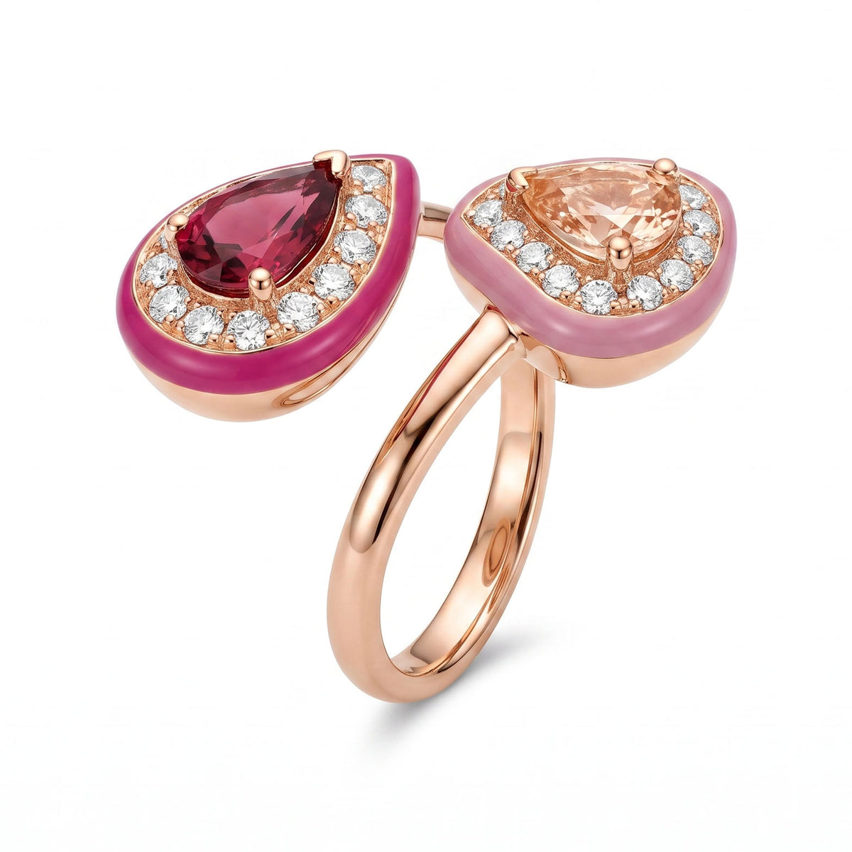 R090090R-PT/MG - Ring 14KP/4G 1PT-0.69CT 1MORG-0.69CT 27RD-0.51CT