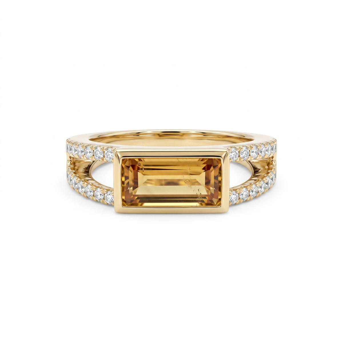 R090094Y-CIT - Ring 14KY/3.1G 1CIT-1.35CT 28RD-0.33CT Citrin