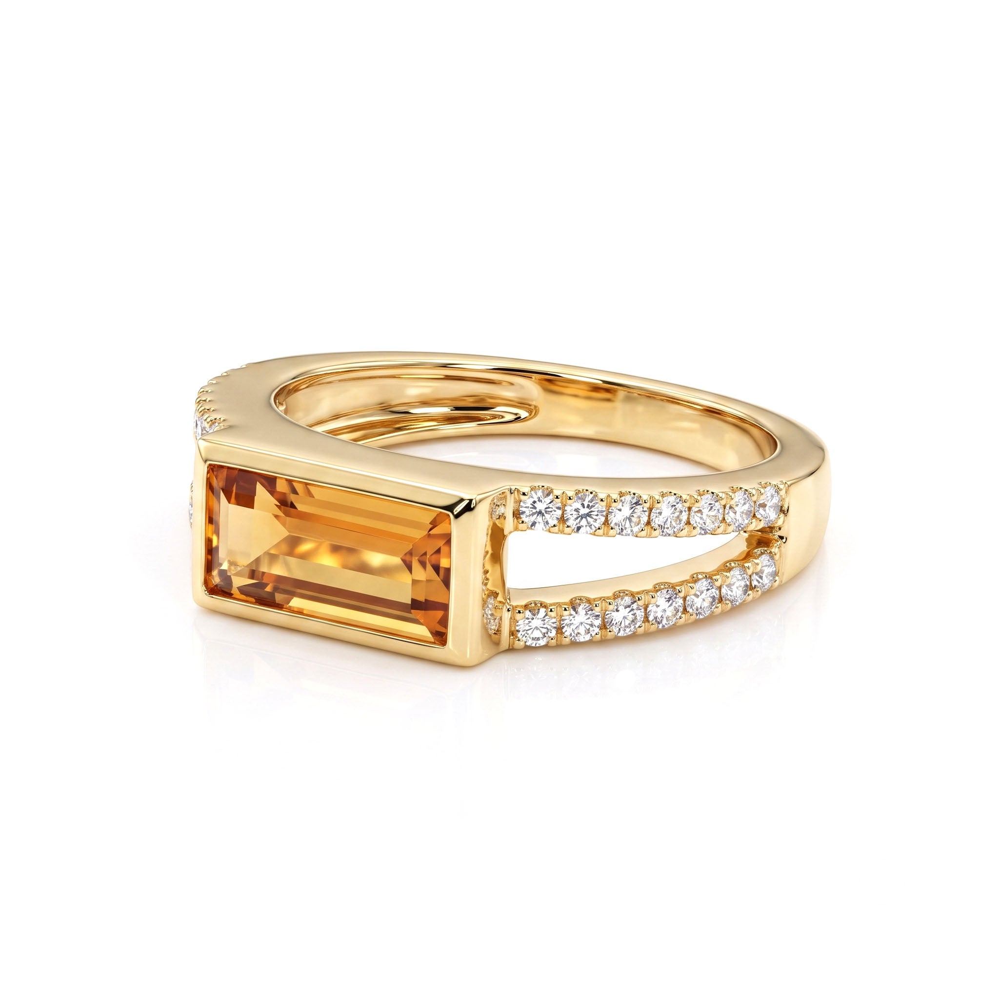 R090094Y-CIT - Ring 14KY/3.1G 1CIT-1.35CT 28RD-0.33CT Citrin