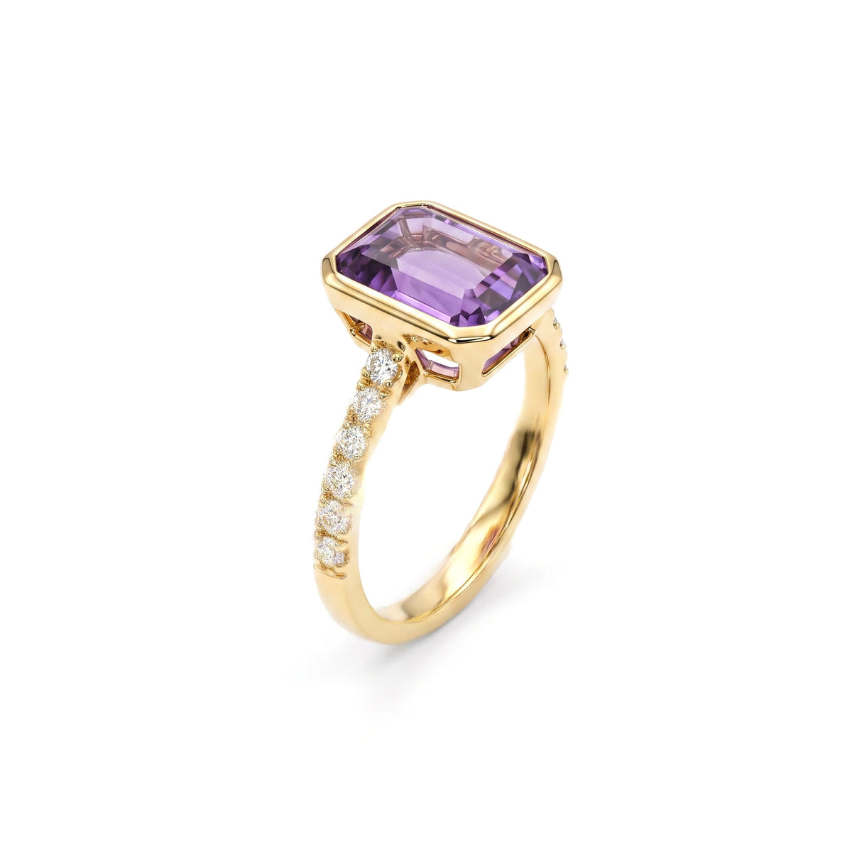 R090096Y-AME - Ring 14KY/2.3G 1AME-2.27CT 12RD-0.30CT Amethyst