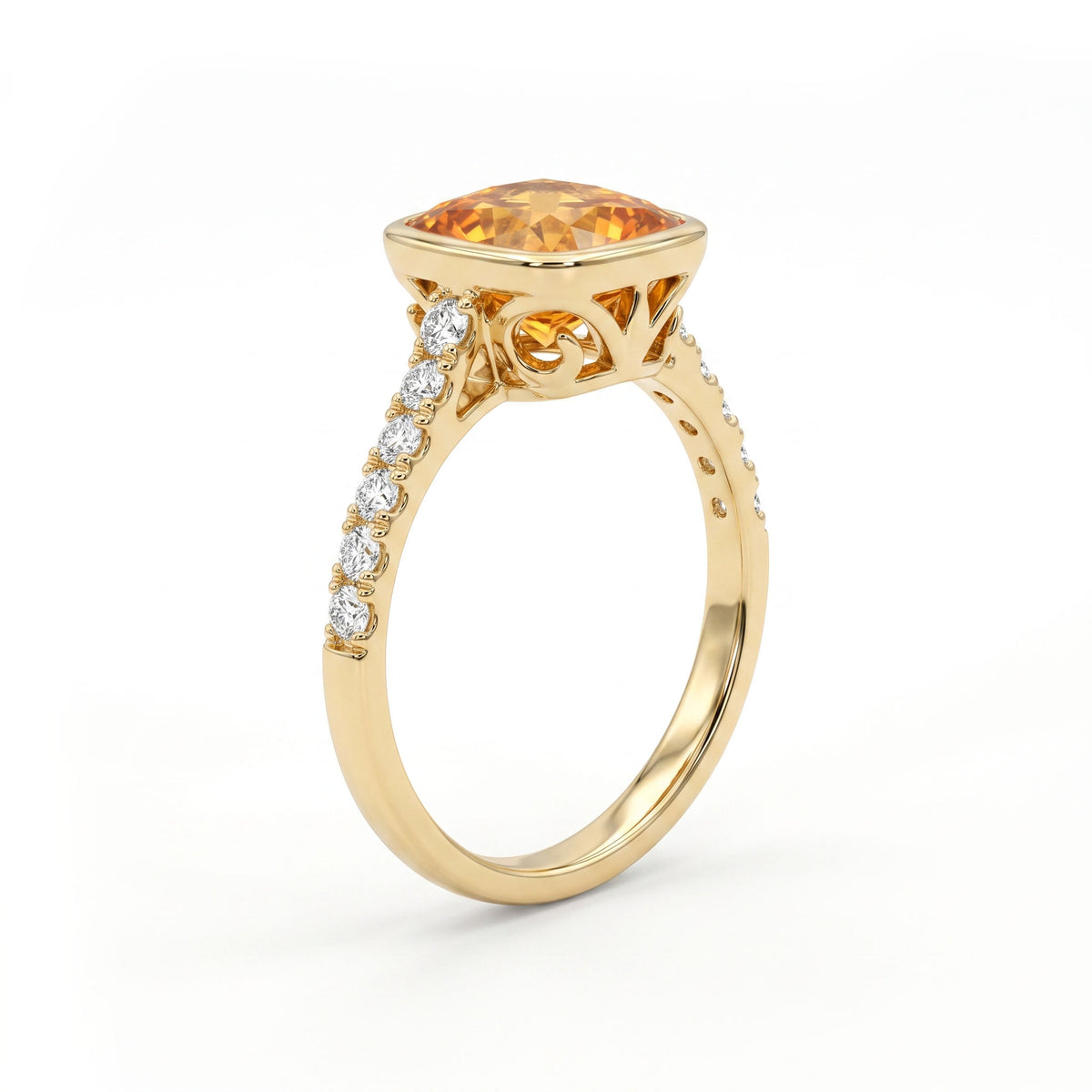R090096Y-CIT - Ring 14KY/2.3G 1CIT-2.20CT 13RD-0.30CT Citrin