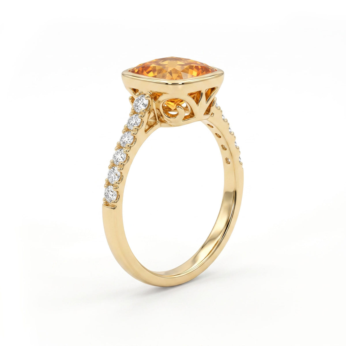R090096Y-CIT - Ring 14KY/2.3G 1CIT-2.20CT 13RD-0.30CT Citrin
