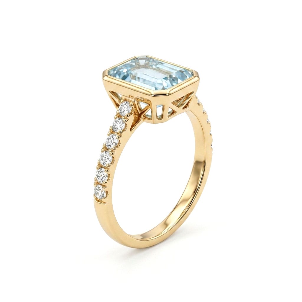 R090096Y-SBT - Ring 14KY/2.4G 1SBT-3.03CT 12RD-0.31CT Sky Blue Topaz