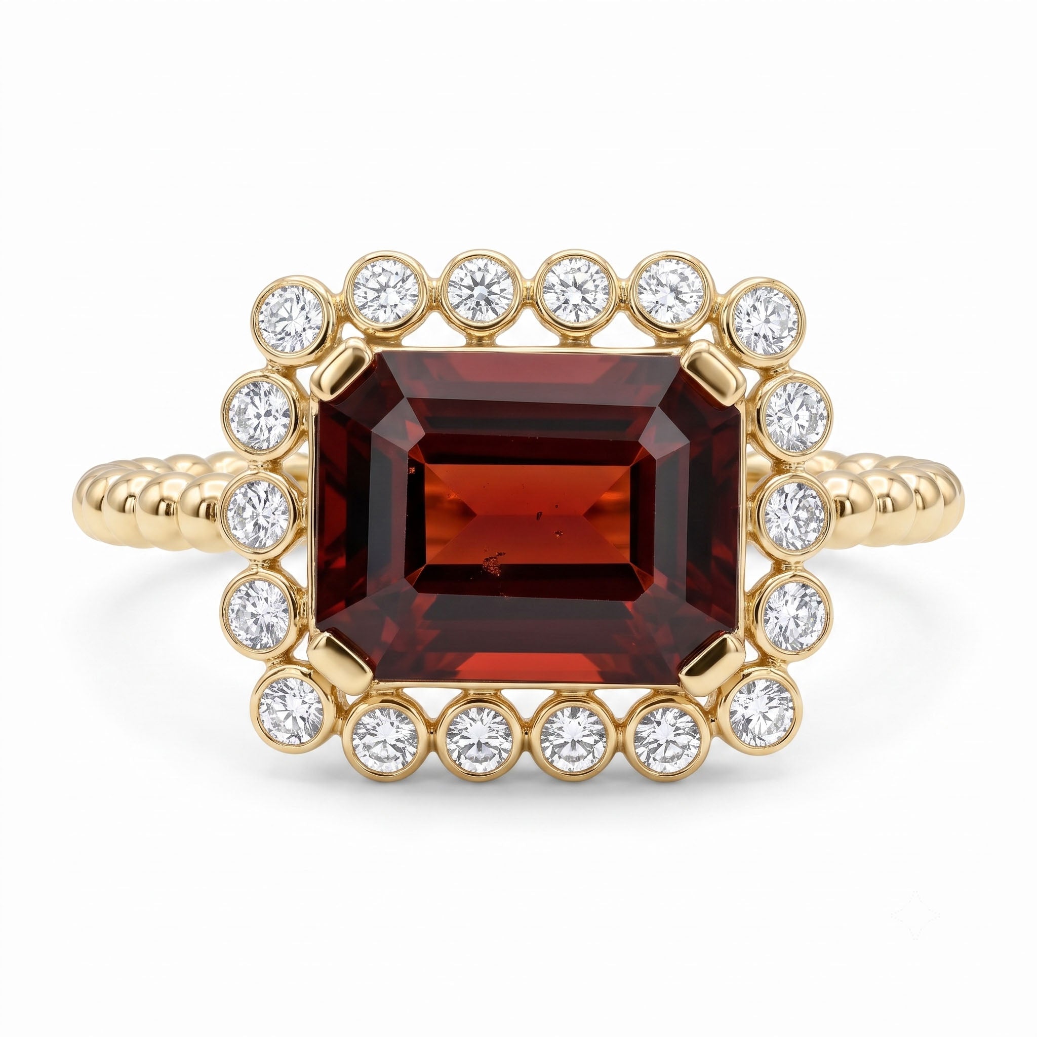 R090097Y-GAR - Ring 14KY/1.9G 1GAR-1.70CT 18RD-0.15CT Garnet