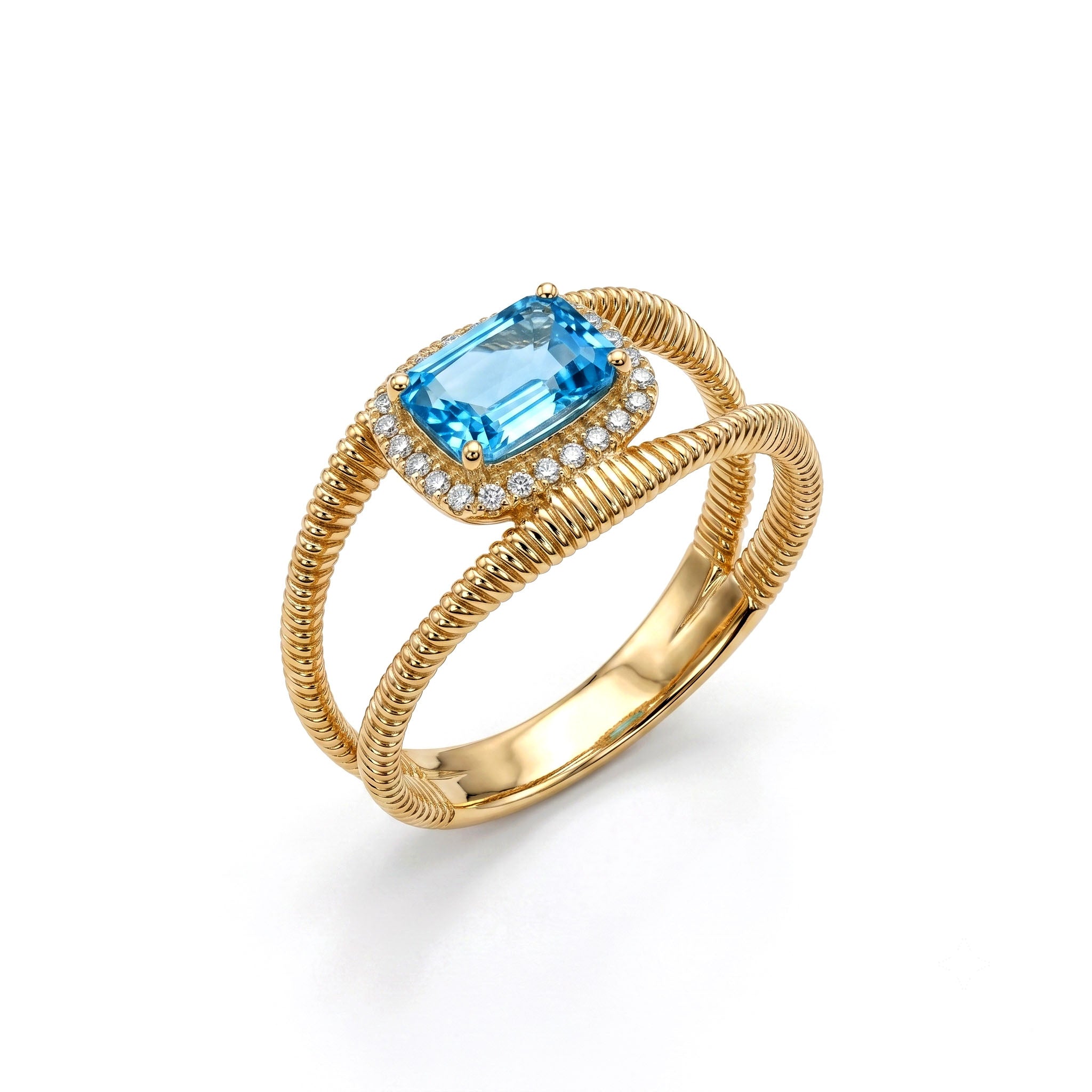 R090098Y-BT - Ring 14KY-3.57G 1BT-1.02ct 24D-0.09ct BlueTopaz