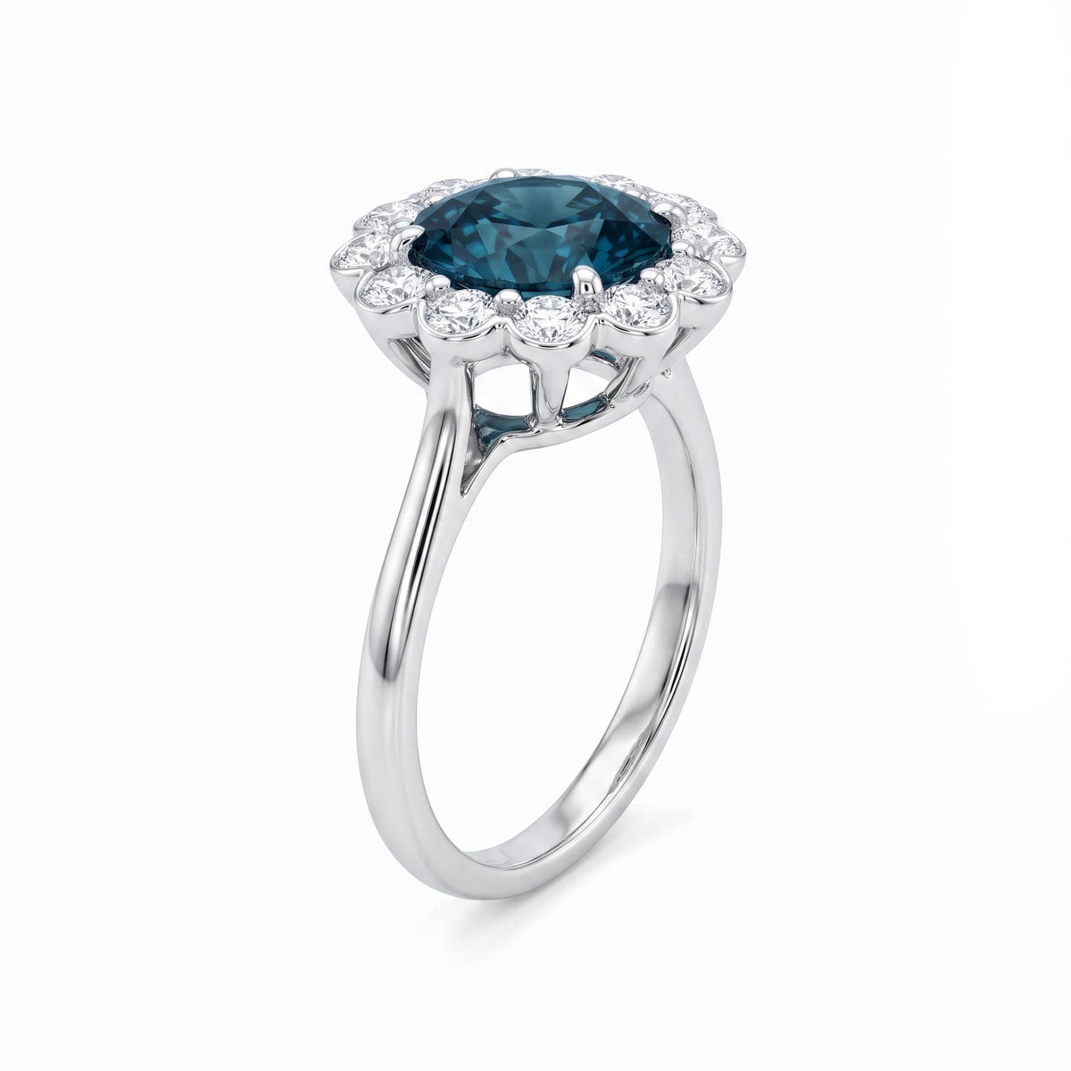 R090102-LBT - Ring 14KW/2.9G 1LBT-3.03CT 12RD-0.15CT London Blue Topaz