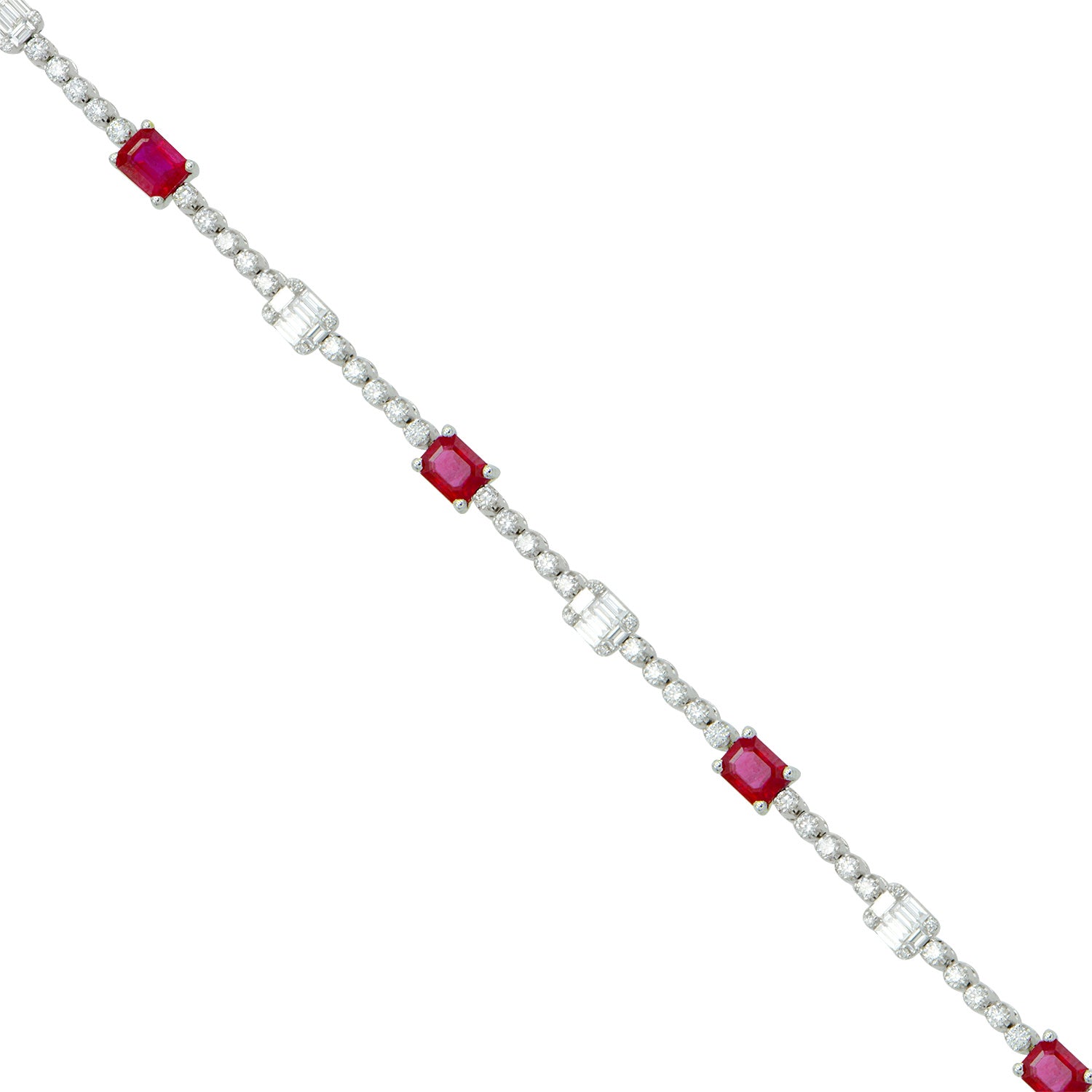 14K White Gold Emerald Cut Rubys with Illusion Emeralds Tennis Bracelet, 2.61ct