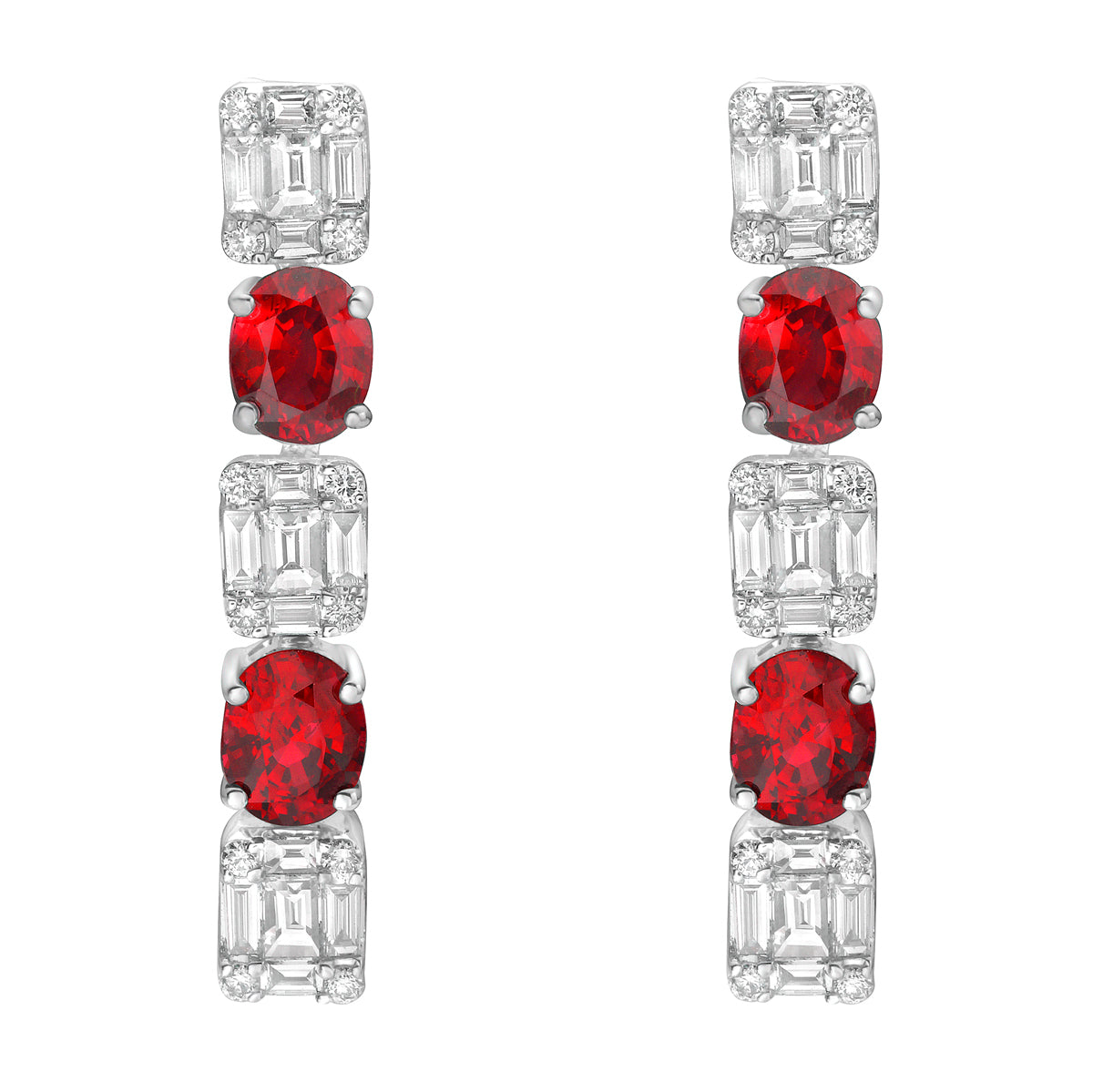RE053874 - Earrings 18KW/4.4G 4RUBY-1.7CT 30BD-0.73CT 24RD-0.15CT