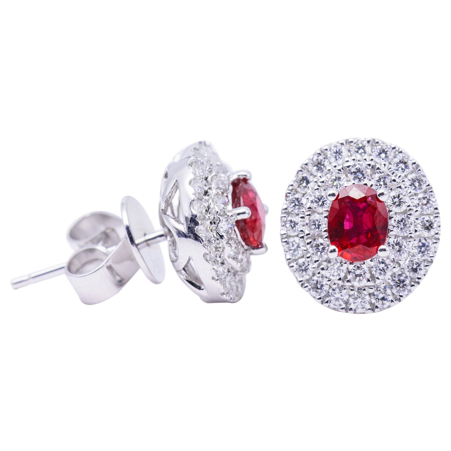 Ruby with Double Diamond Halo Stud