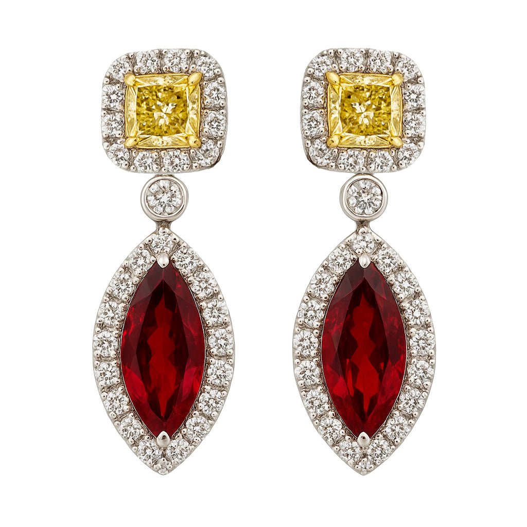RE054978 - Earrings 18KWY/4.7G 2RUBY-1.01CT 2YD-0.63CT 54RD-0.63CT
