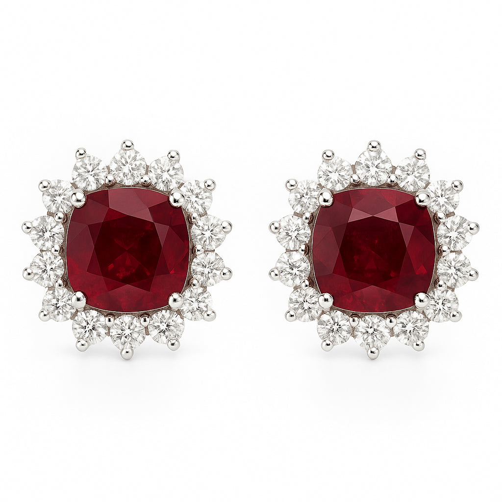 RE055205 - EARRING 18KW 2RUBY-10.39CT 18RD-1.89CT GRS-PIDGEON