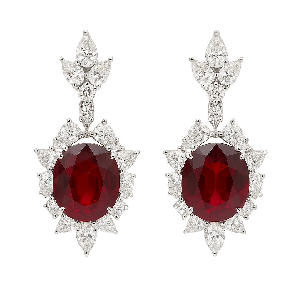 Handmade 18K White Gold Ruby Earrings, 11.14ct