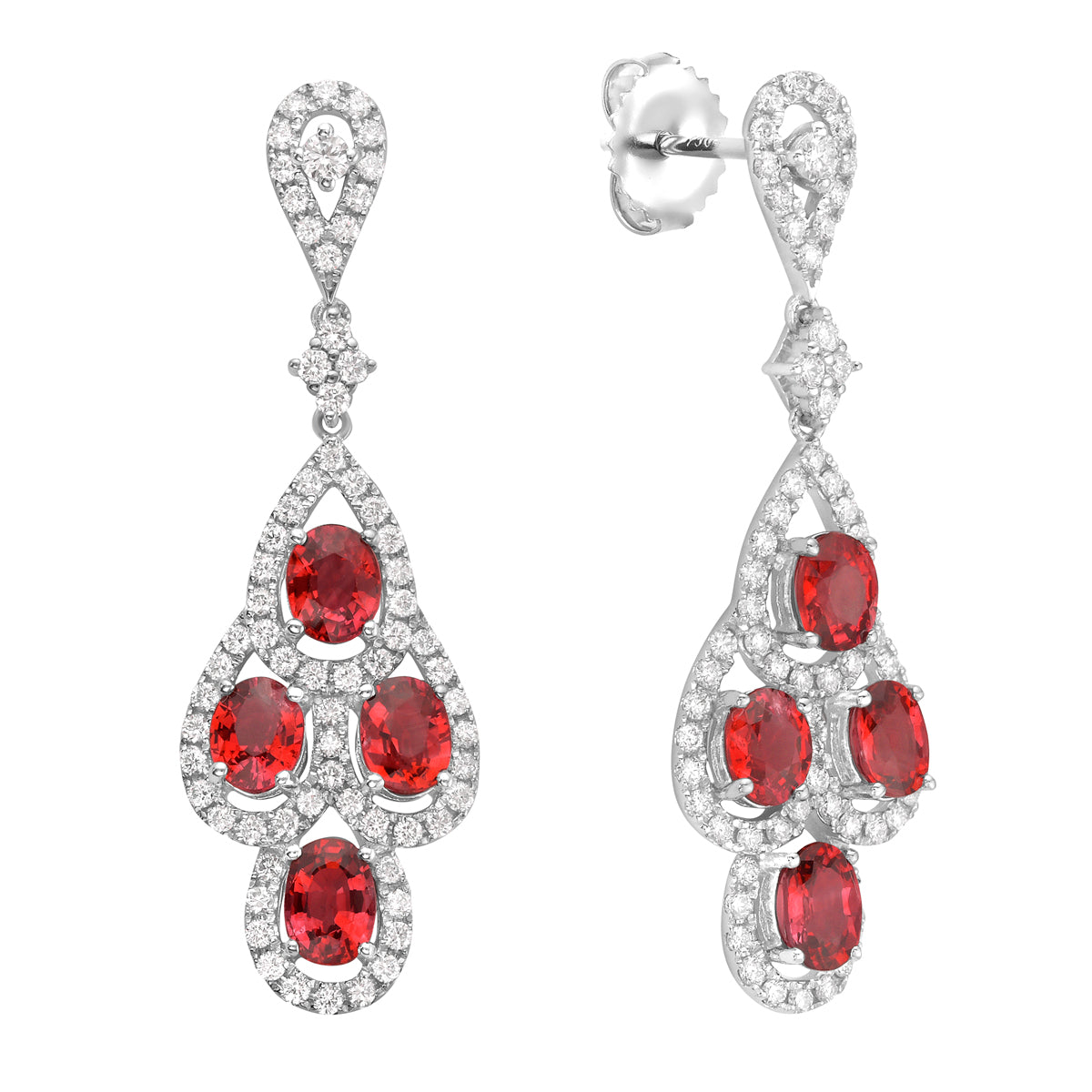 RE056108 - Earrings 18KW/5.2G 8RUBY-2.35CT 136RD-.97CT