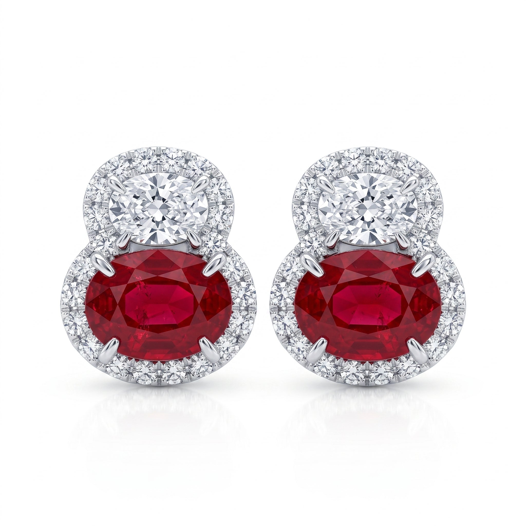 RE057056 - Earring 18KW/2.7G 2RUBY-2.66CT 2OVAL-0.56CT 44RD-0.41CT