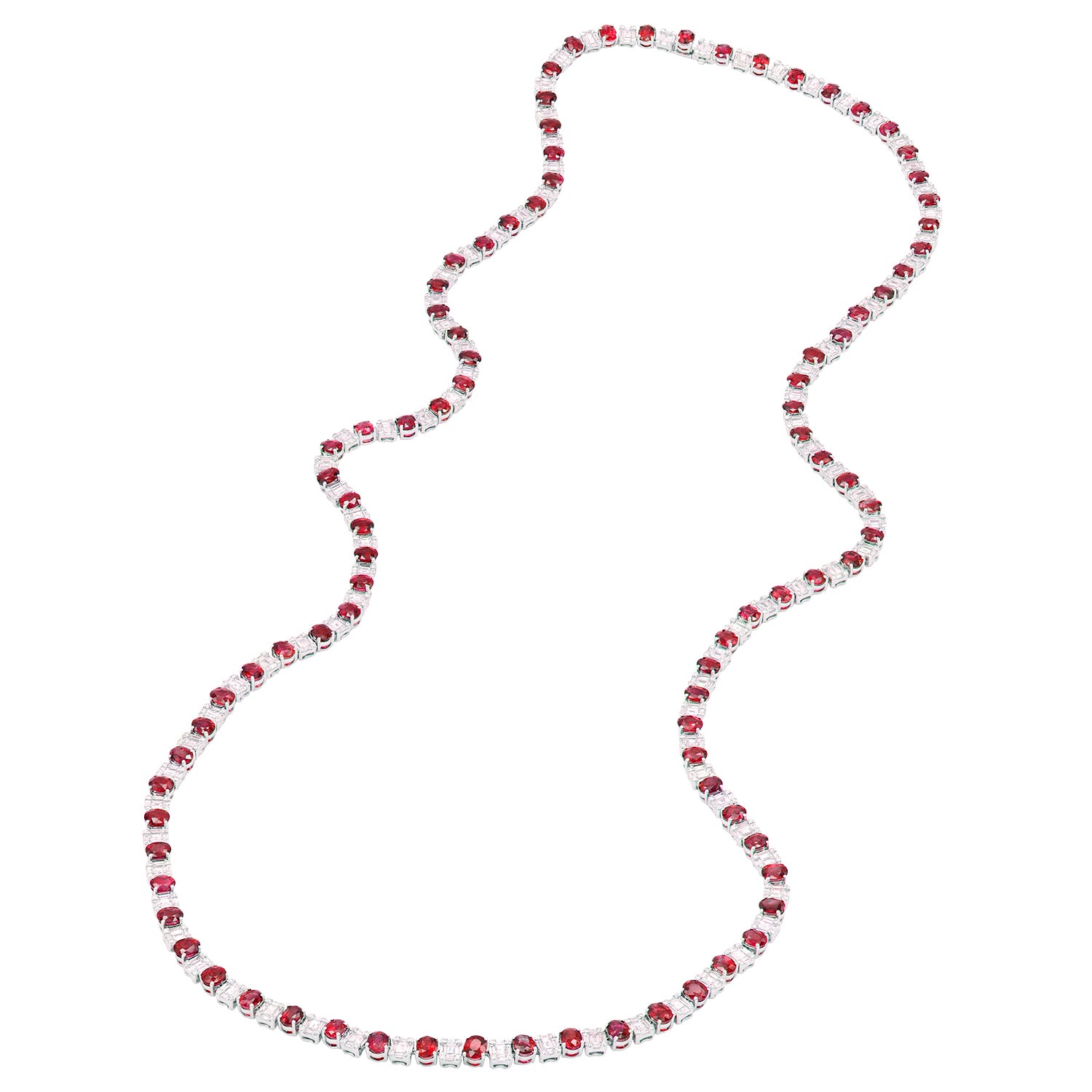 18K White Gold Ruby Necklace, 38.29ct